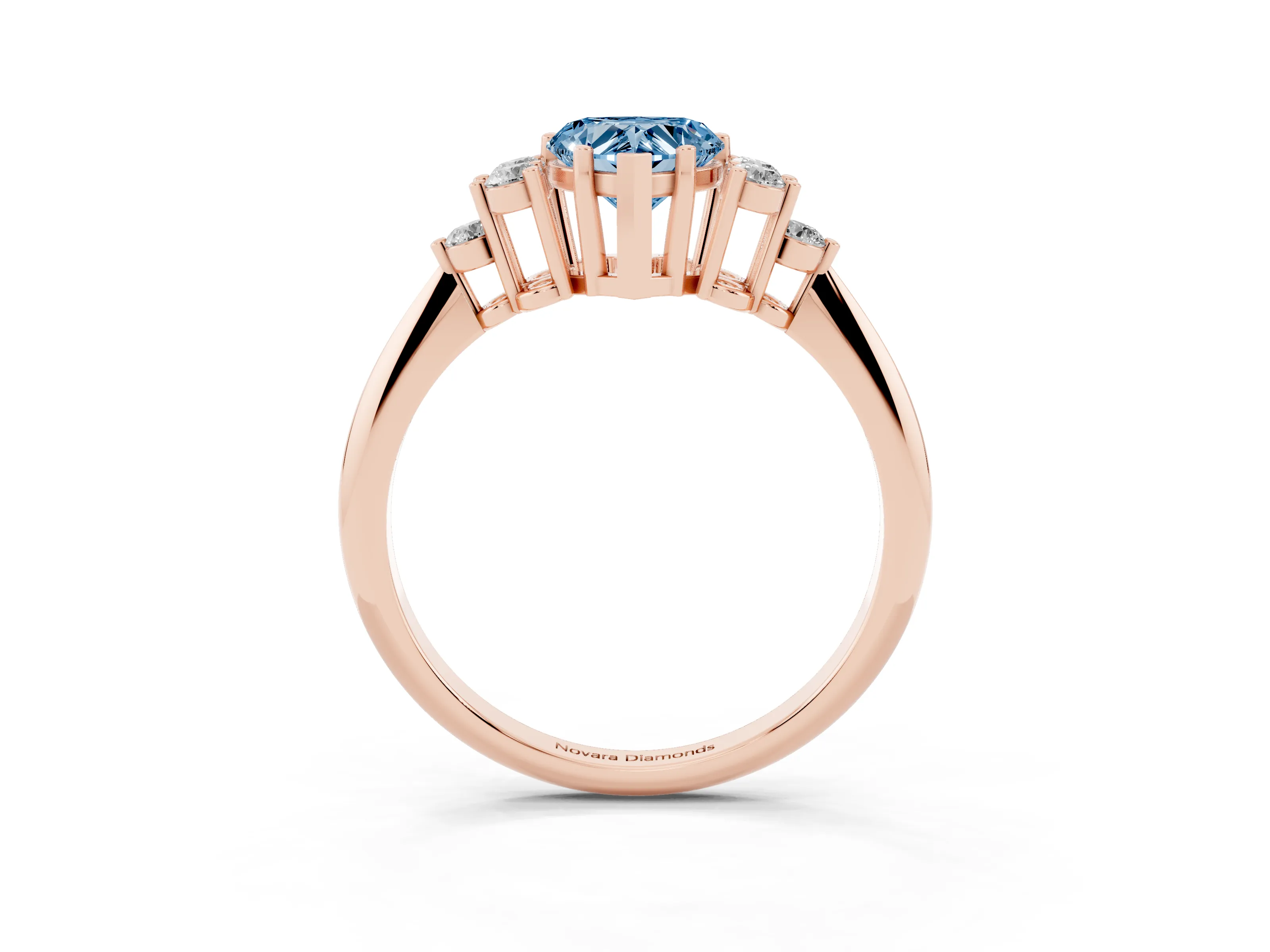 Fancy Blue Heart Cut Diamond Cluster Ring Set in Rose gold with Plain Band and Prong Setting