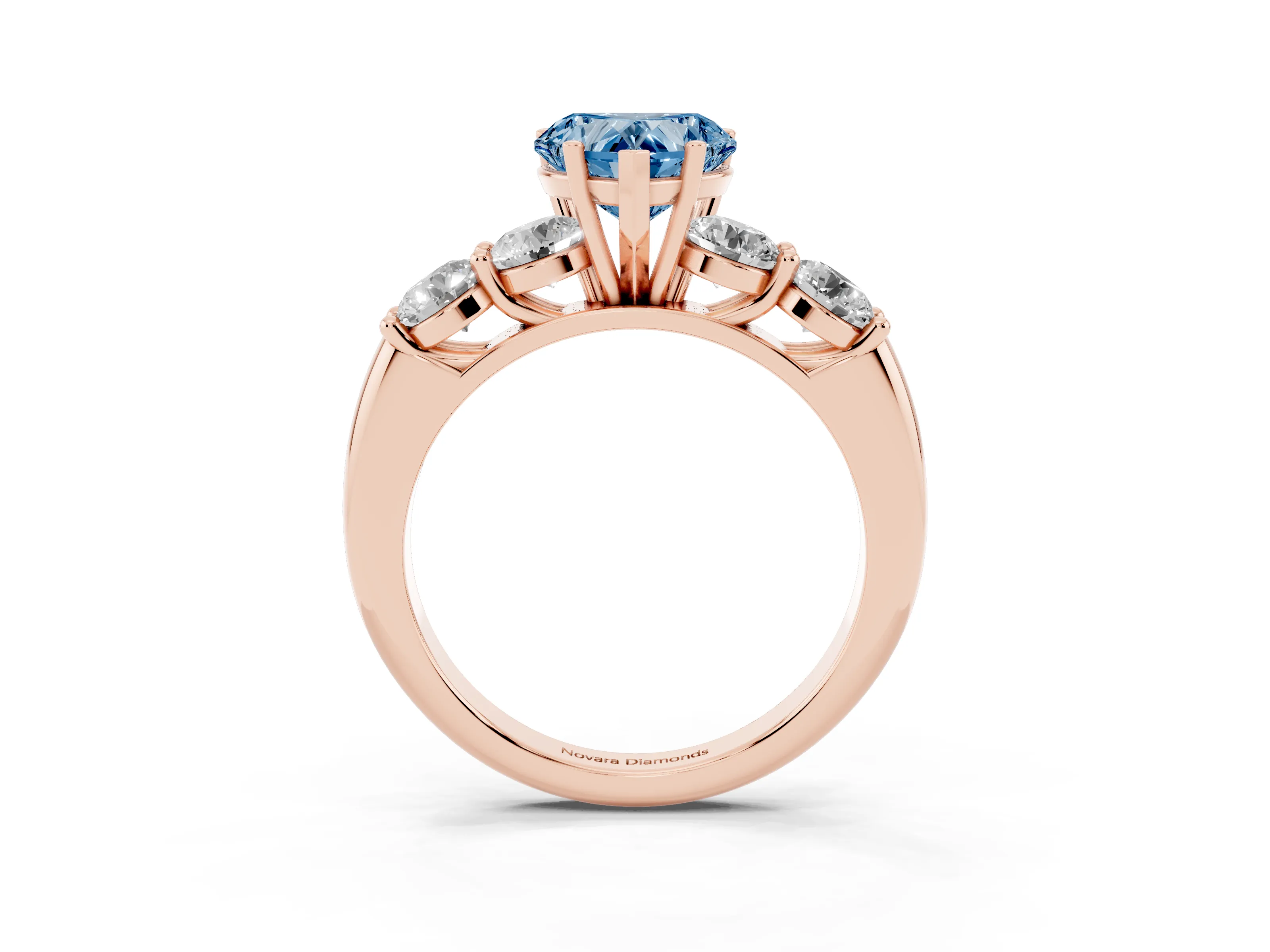 Fancy Blue Heart Cut Diamond Five-Stone Prong Set Ring Set in Rose gold with Classic Band