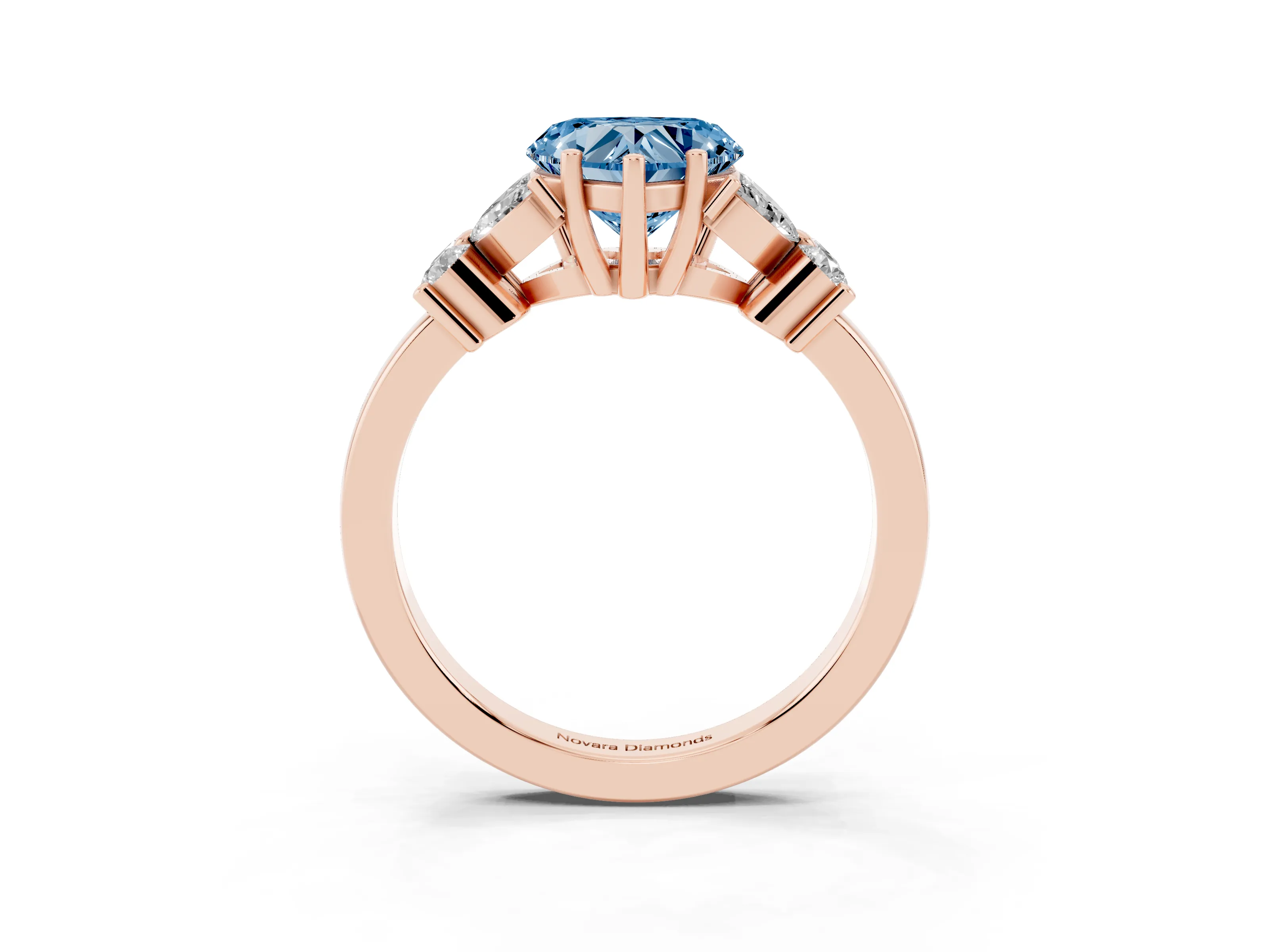 Fancy Blue Heart Cut Diamond Floral Cluster Ring Set in Rose gold with Marquise Petals and Prong Setting