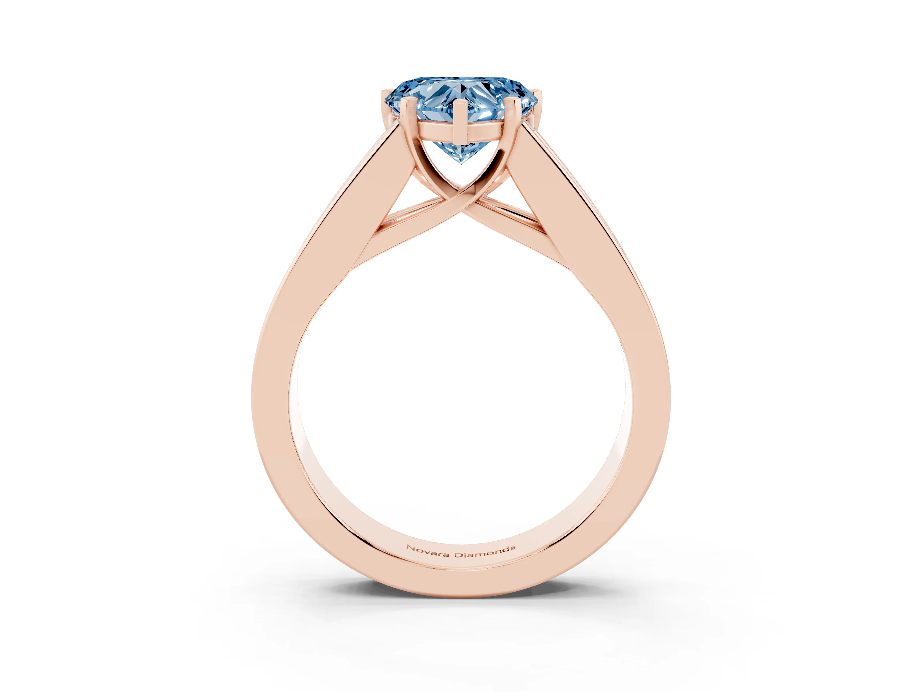 Fancy Blue Heart Cut Diamond Solitaire Ring Set in Rose gold with Channel-Set Accent Stones and Prong Setting