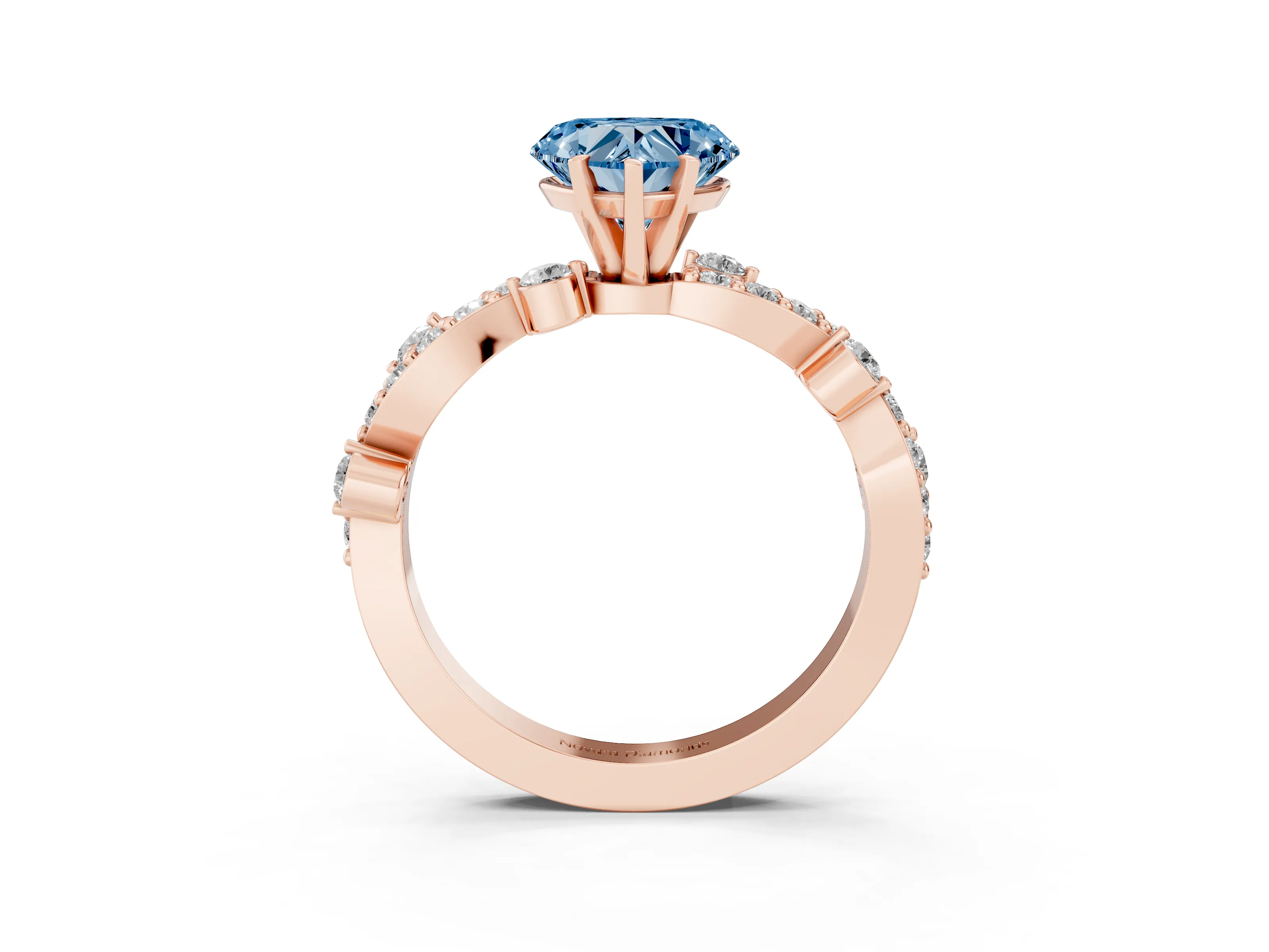 Fancy Blue Heart Cut Diamond Solitaire Twisted Band Set in Rose gold with Pavé Setting