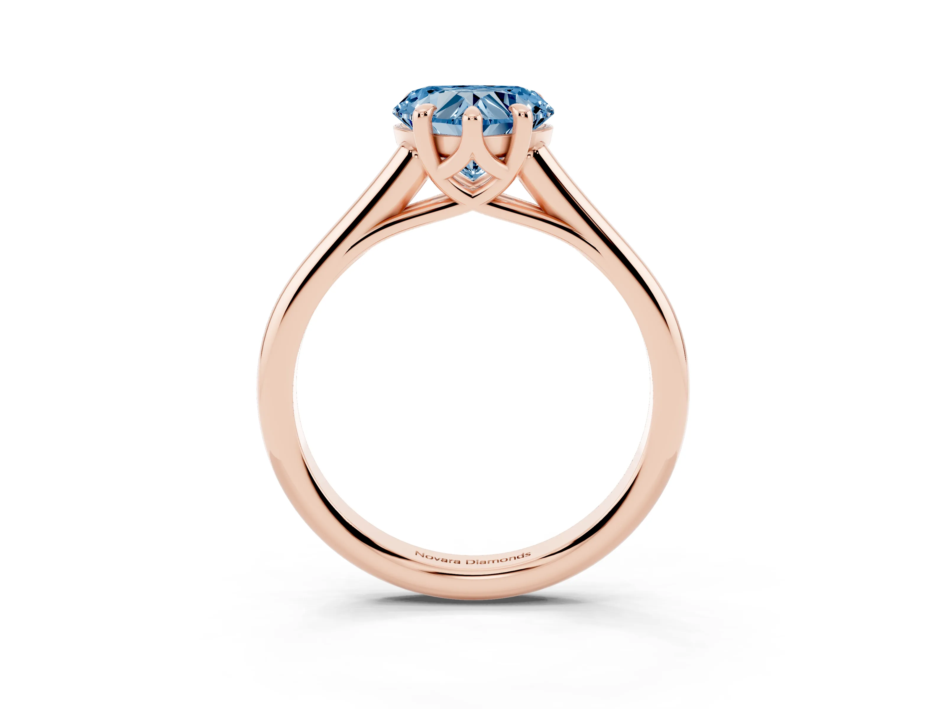 Fancy Blue Heart Cut Diamond Solitaire Engagement Ring Set in Rose gold with Prong Setting and Plain Classic Band