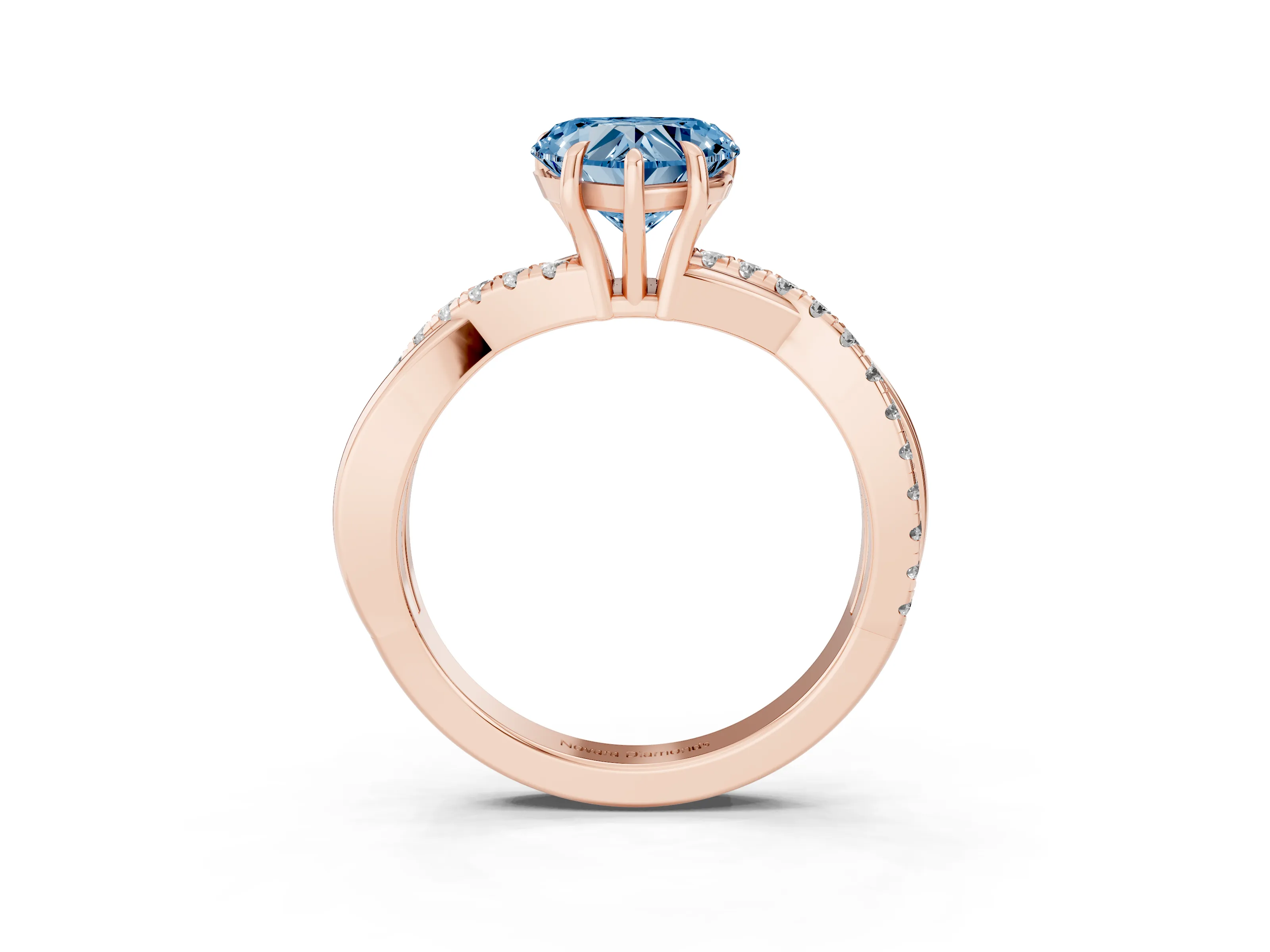 Fancy Blue Heart Cut Diamond Twisted Pavé Band Ring Set in Rose gold with Prong Setting