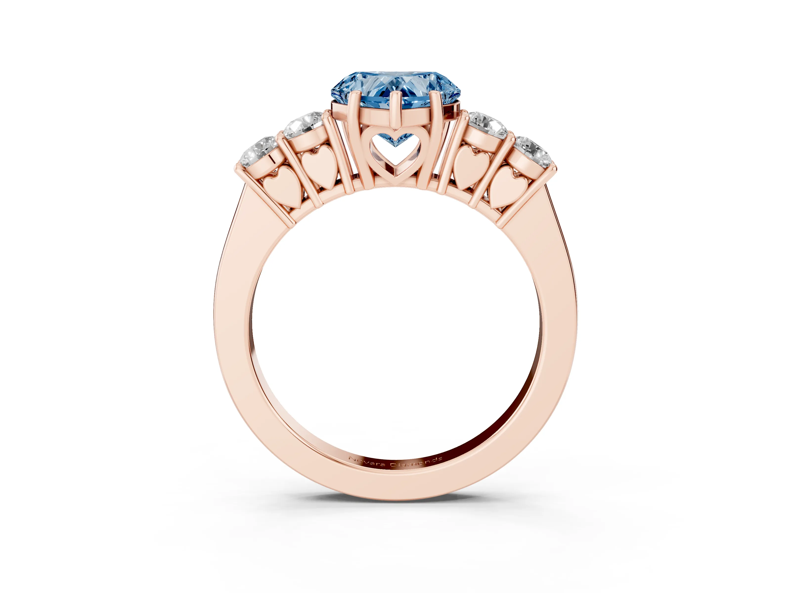 Fancy Blue Heart Cut Diamond Five-Stone Prong Set Band Ring Set in Rose gold with Polished Band