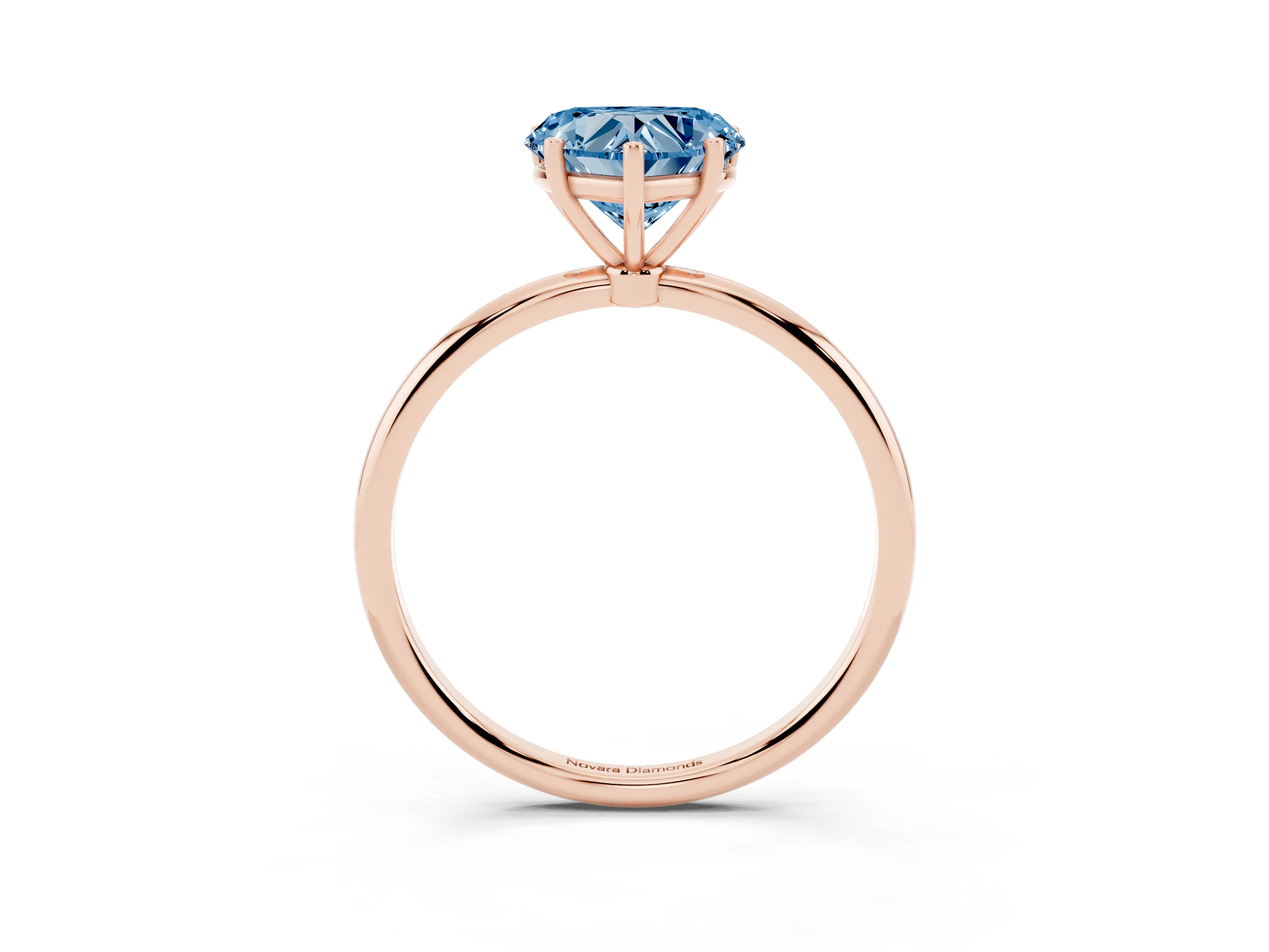 Fancy Blue Heart Cut Diamond Solitaire Engagement Ring Set in Rose gold with Thin Band and Prong Setting