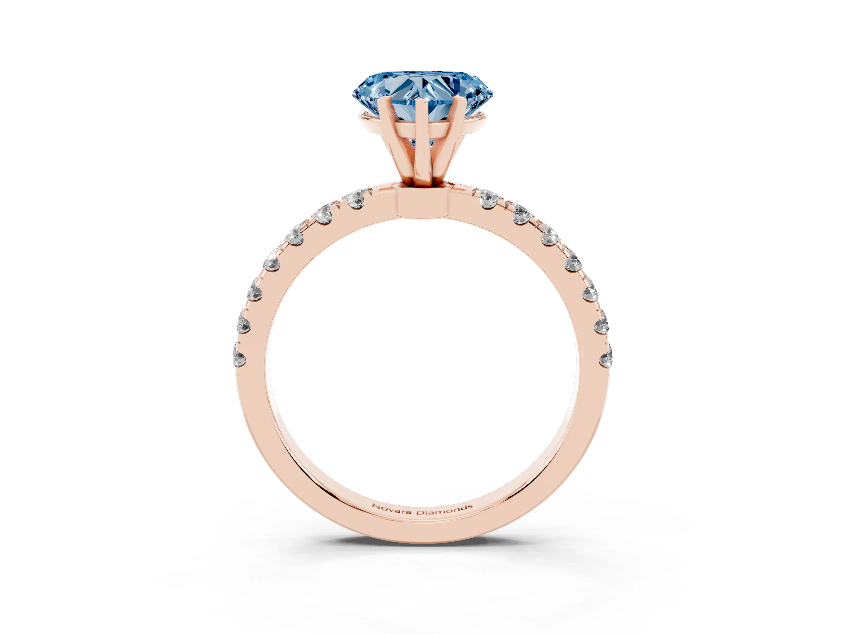 Fancy Blue Heart Cut Diamond Solitaire Ring Set in Rose gold with Pavé Accents and Prong Setting