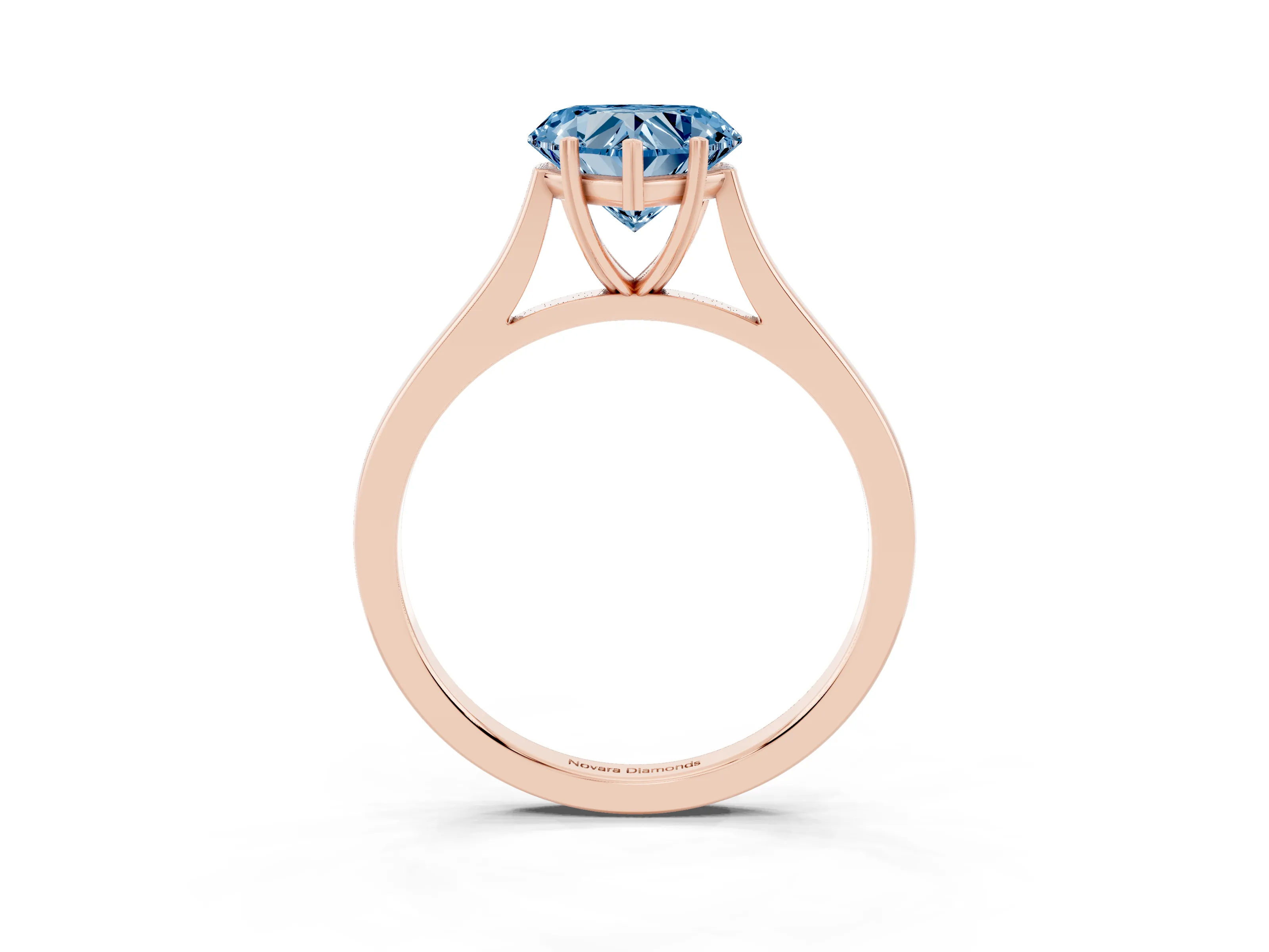 Fancy Blue Heart Cut Diamond Solitaire Heart Prong Engagement Ring Set in Rose gold with Tapered Band