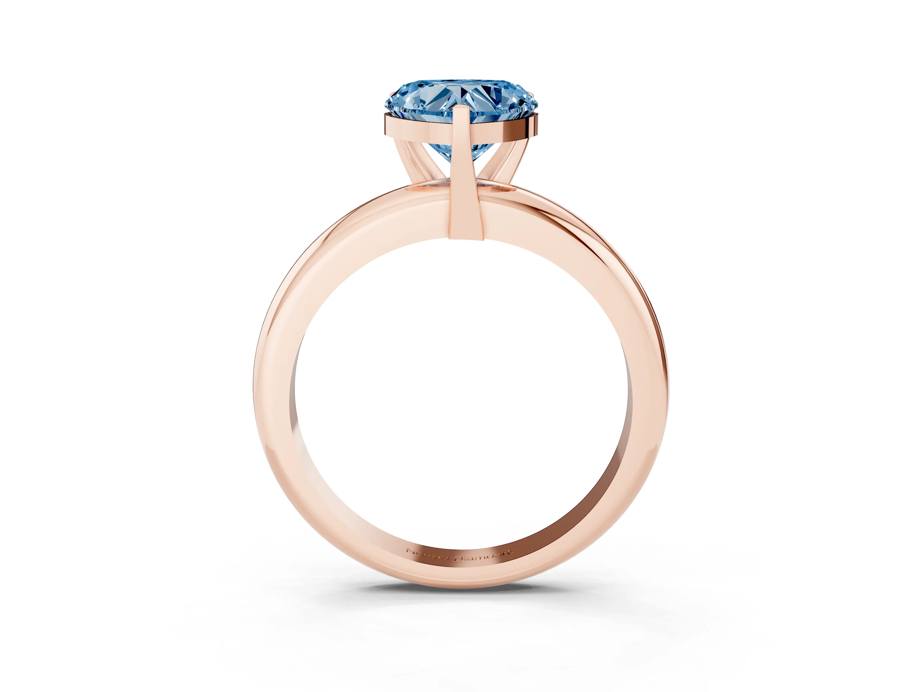 Fancy Blue Heart Cut Diamond Solitaire Engagement Ring Set in Rose gold with Round Band and Prong Setting