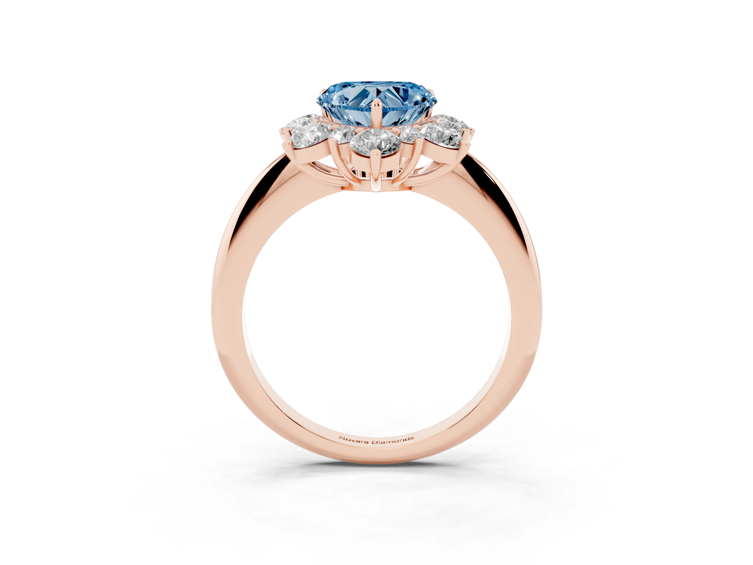 Fancy Blue Heart Cut Diamond Cluster Halo Ring Set in Rose gold with Solitaire Band and Prong Setting