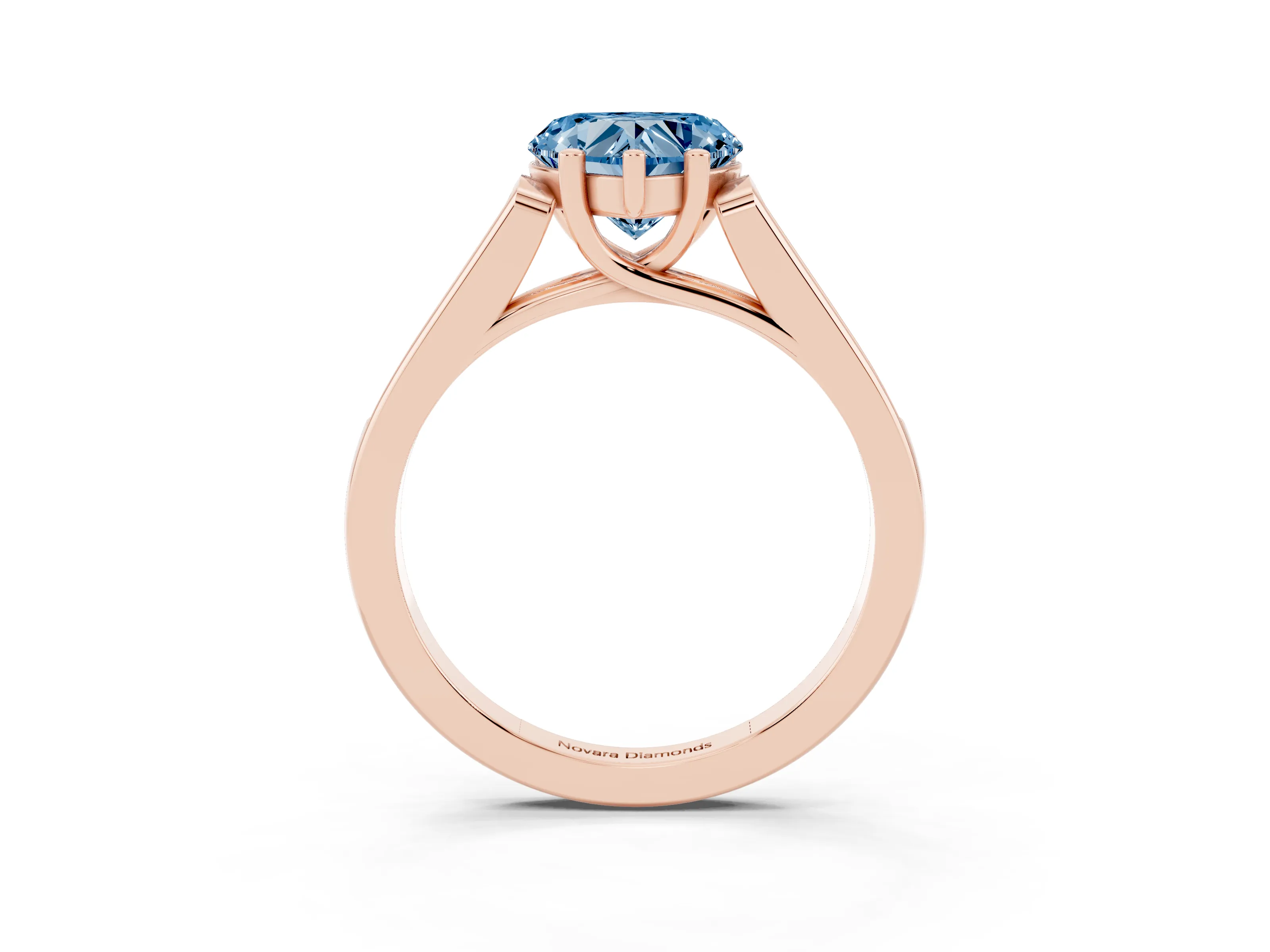 Fancy Blue Heart Cut Diamond Solitaire Cathedral Engagement Ring Set in Rose gold with Channel-Set Band and Prong Setting