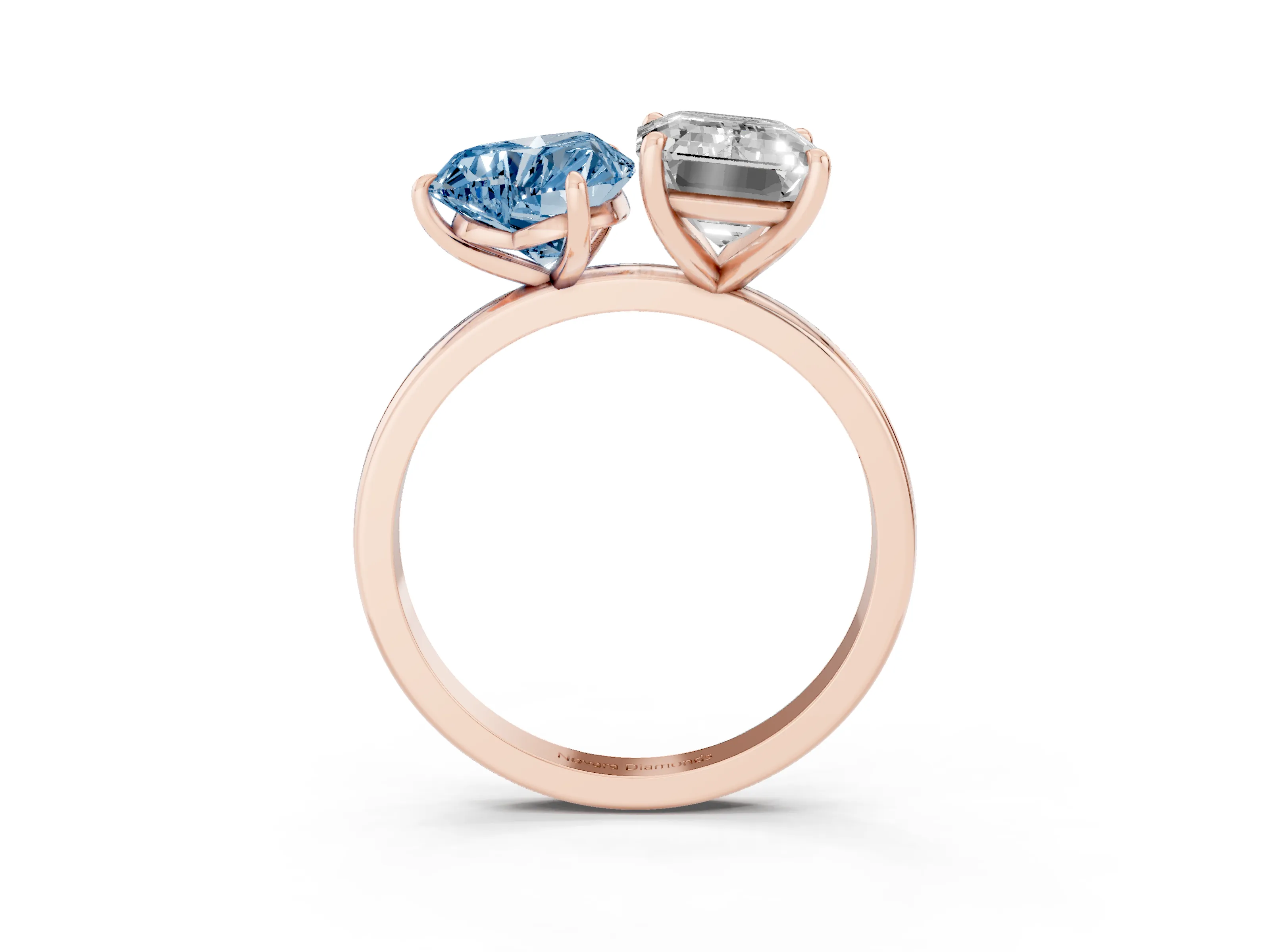 Fancy Blue Heart Cut and Emerald Cut Toi Moi Ring Set in Rose gold with Prong Setting