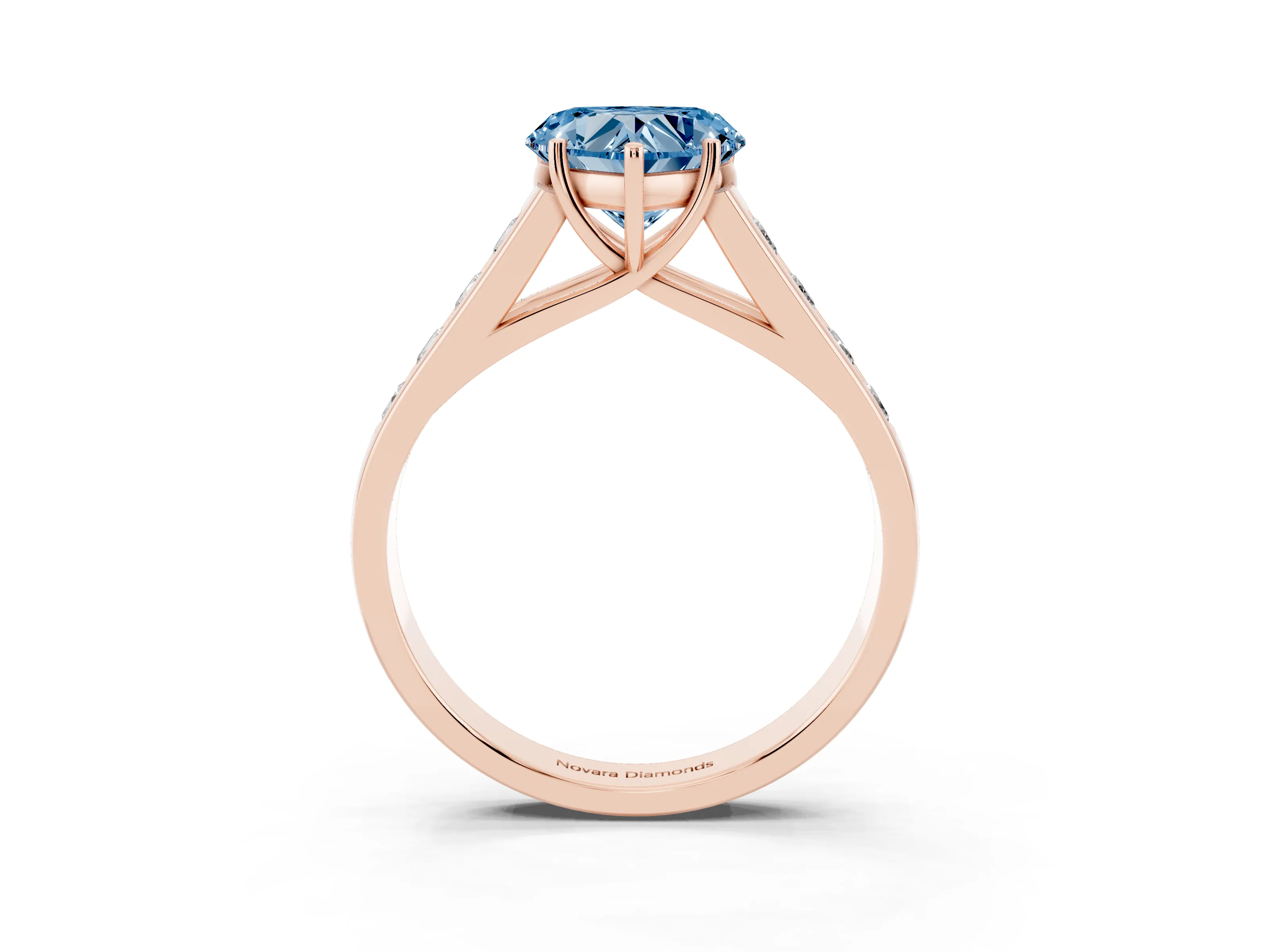 Fancy Blue Heart Cut Diamond Solitaire Channel-Set Engagement Ring Set in Rose gold with Prong Setting