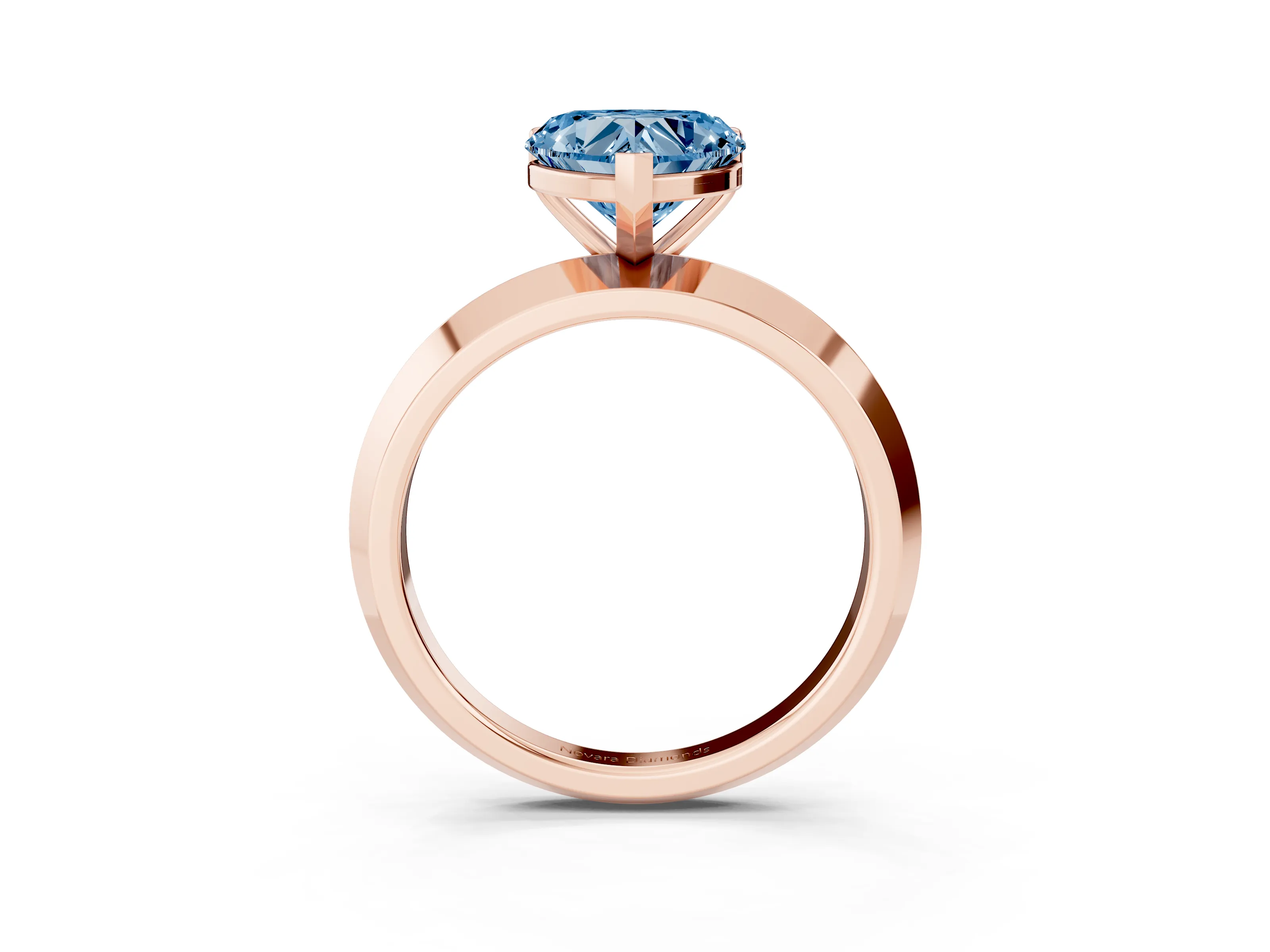 Fancy Blue Heart Cut Diamond Solitaire Engagement Ring Set in Rose gold with Flat Band and Prong Setting