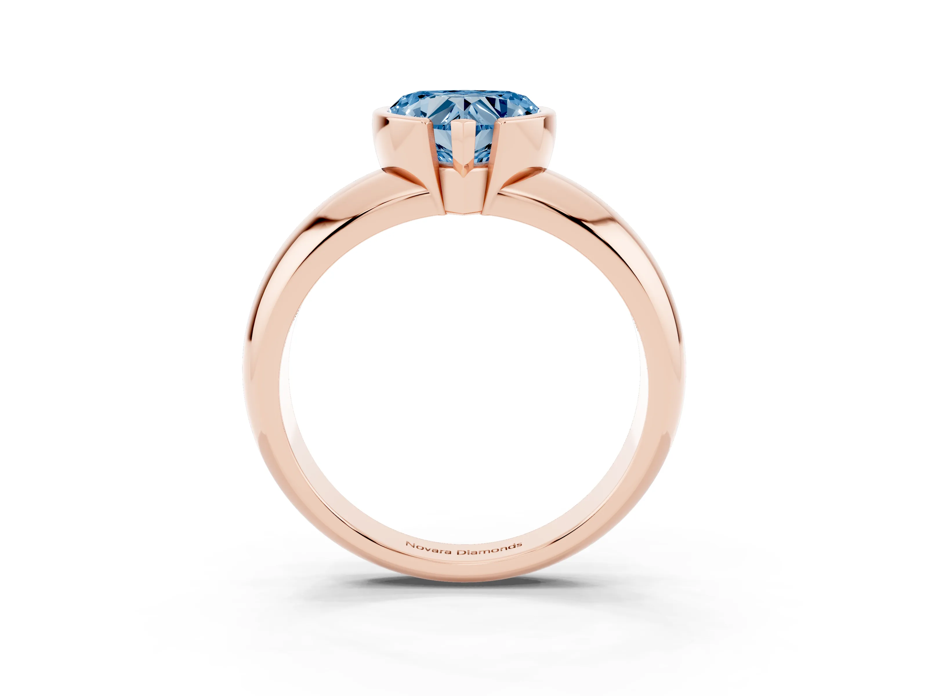 Fancy Blue Heart Cut Diamond Solitaire Tension Set Ring Set in Rose gold with Wide Band