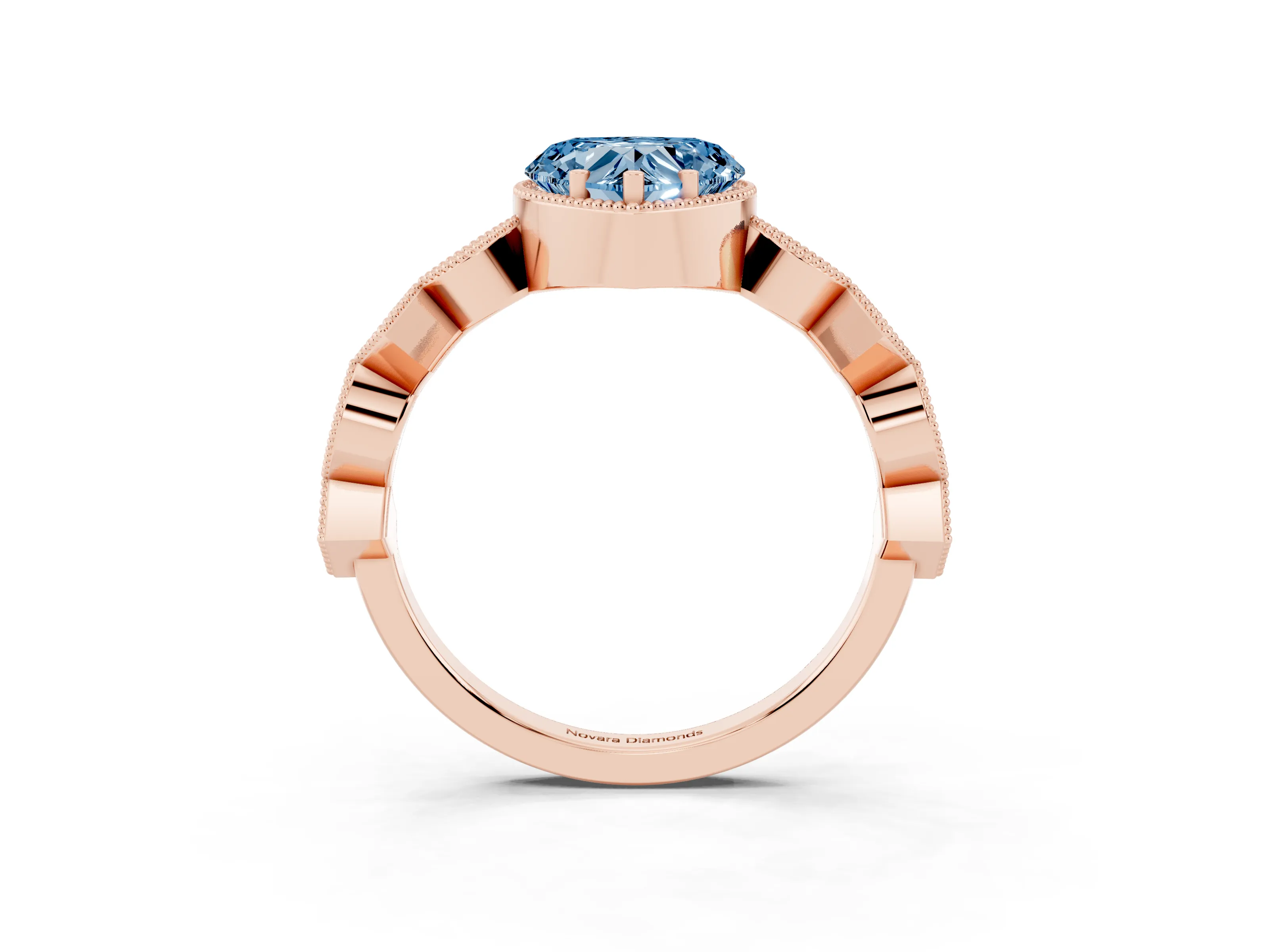 Fancy Blue Heart Cut Diamond Milgrain Marquise Twist Band Ring Set in Rose gold with Prong Setting