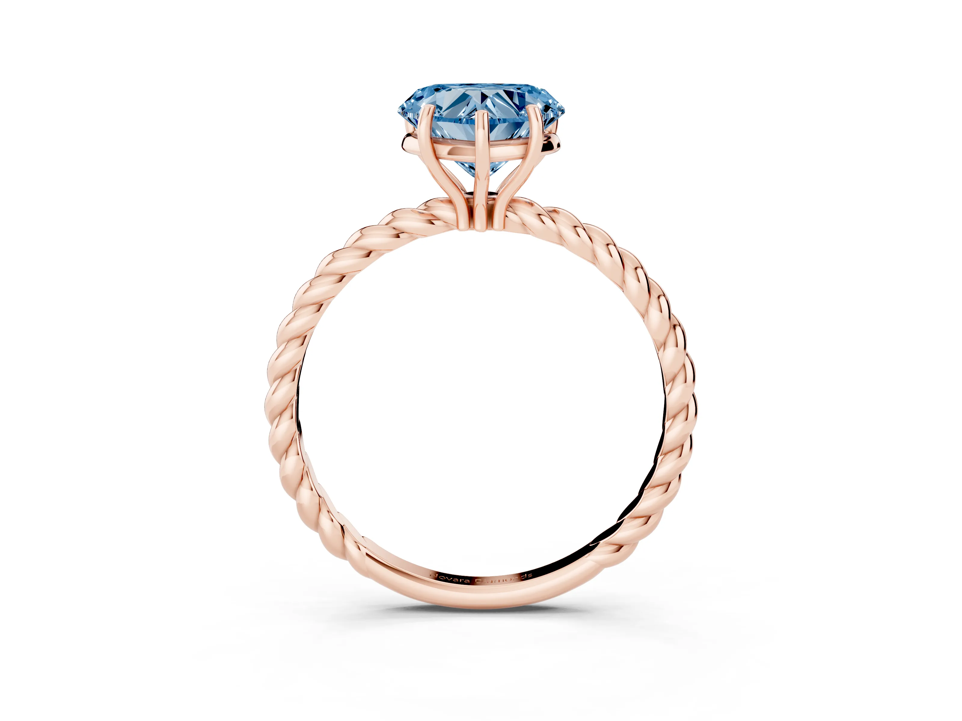 Fancy Blue Heart Cut Diamond Solitaire Ring Set in Rose gold with Twist Band and Prong Setting