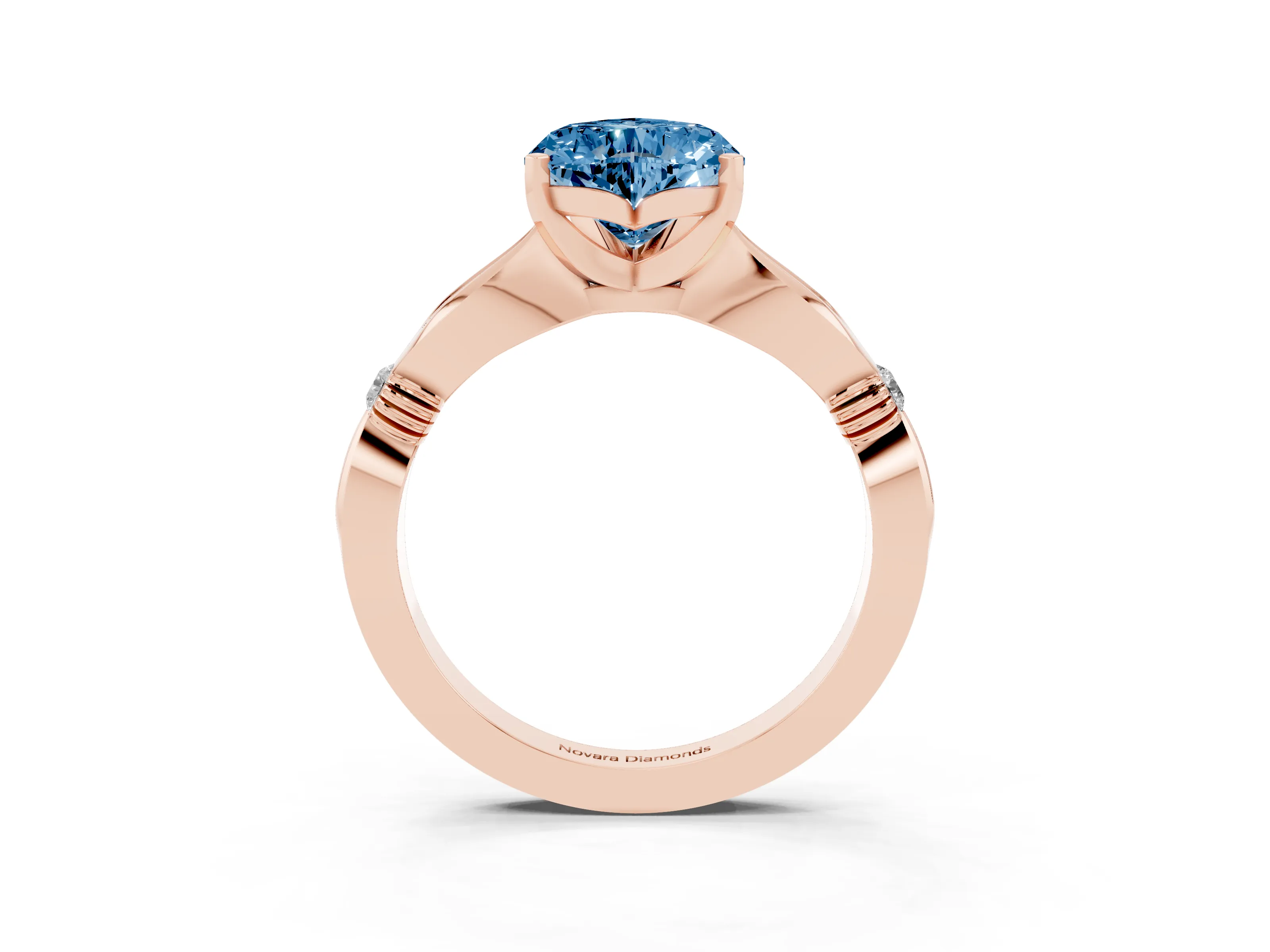 Fancy Blue Heart Cut Diamond Solitaire Twisted Band Ring Set in Rose gold with Accent Stones and Prong Setting