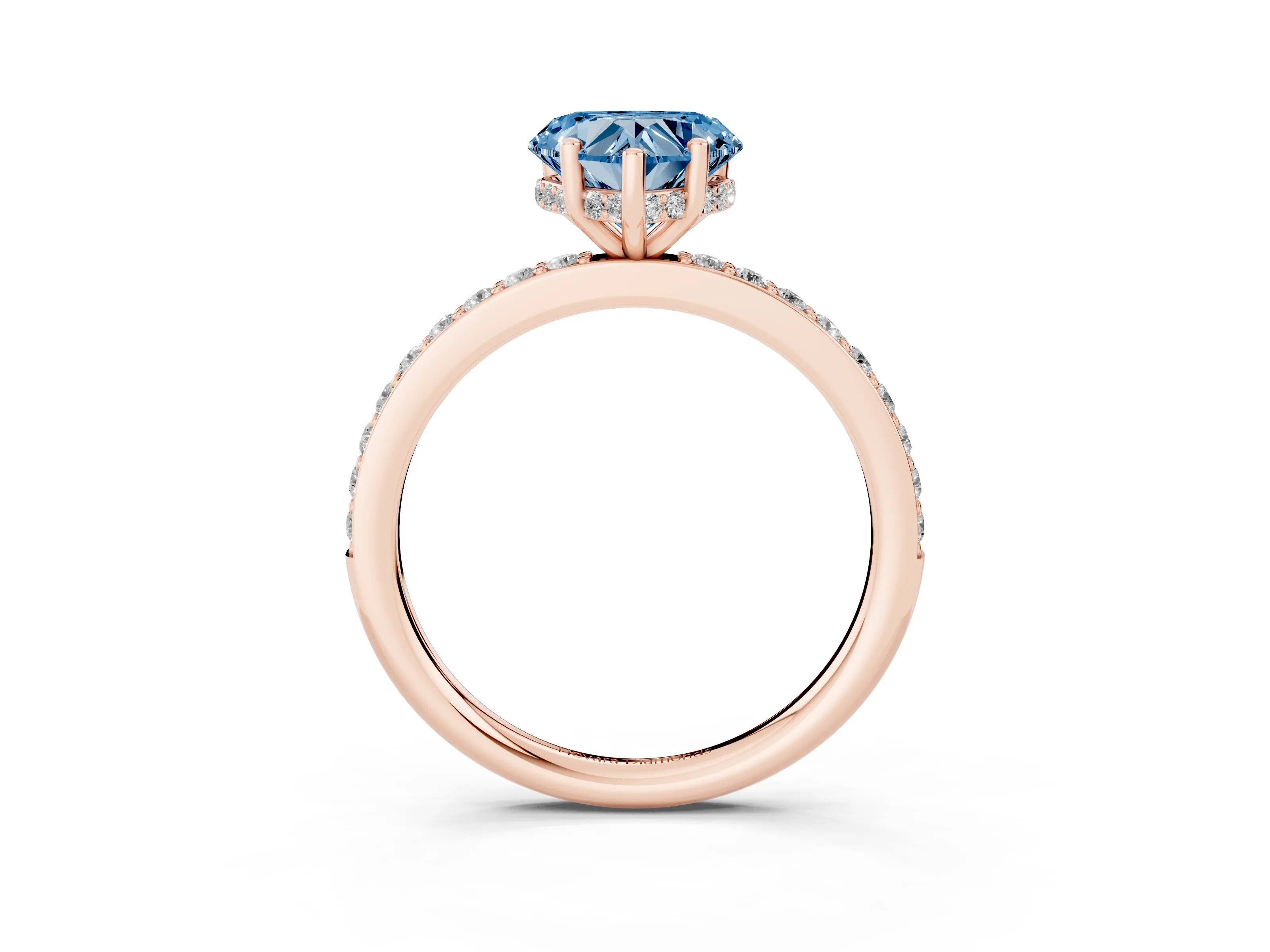 Fancy Blue Heart Cut Diamond Pavé Band Ring Set in Rose gold with Prong-Set Center Stone