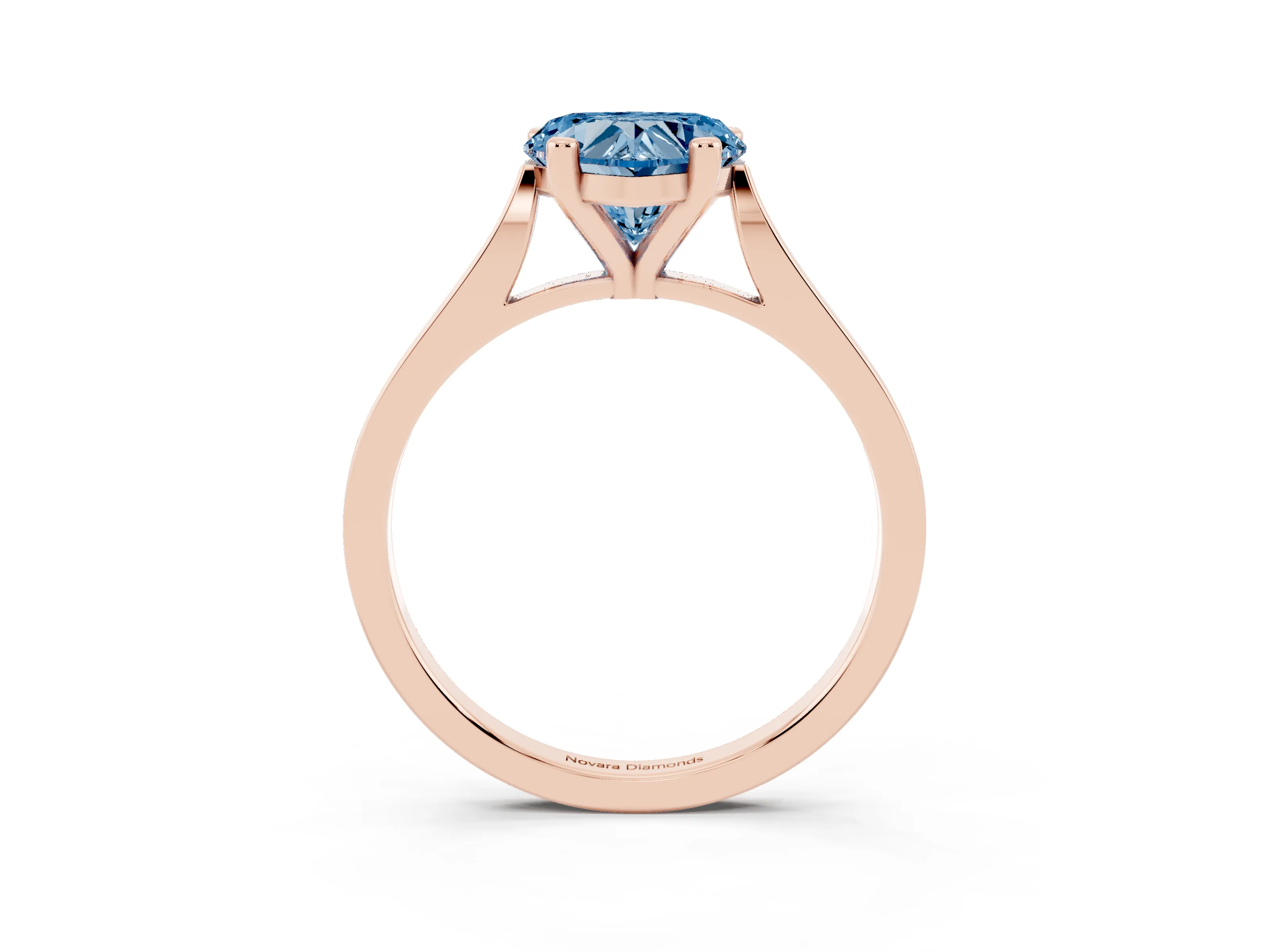 Fancy Blue Heart Cut Diamond Solitaire Ring Set in Rose gold with Prong Setting and Tapered Band