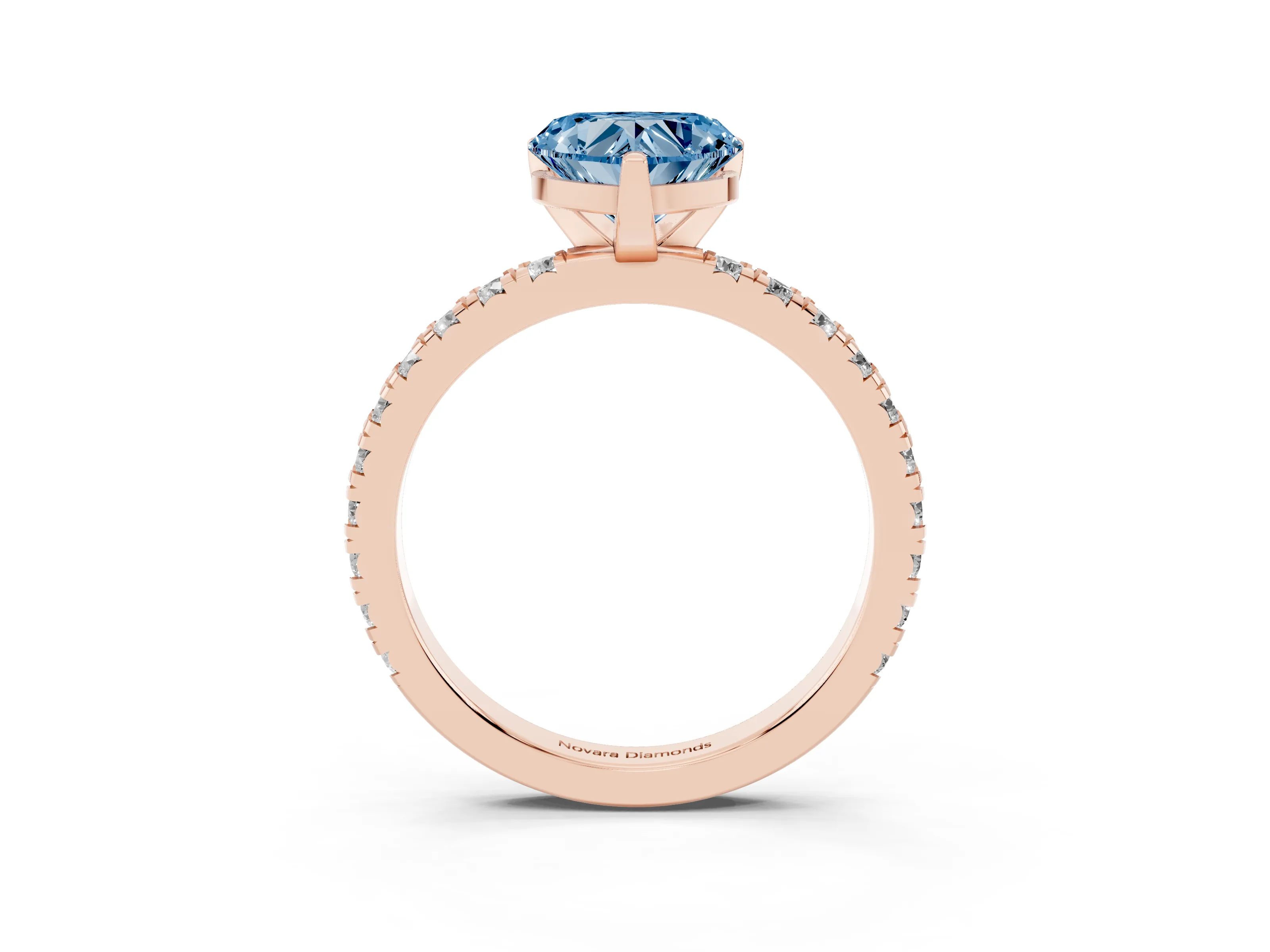 Fancy Blue Heart Cut Diamond Pavé Band Solitaire Set in Rose gold with Prong Setting