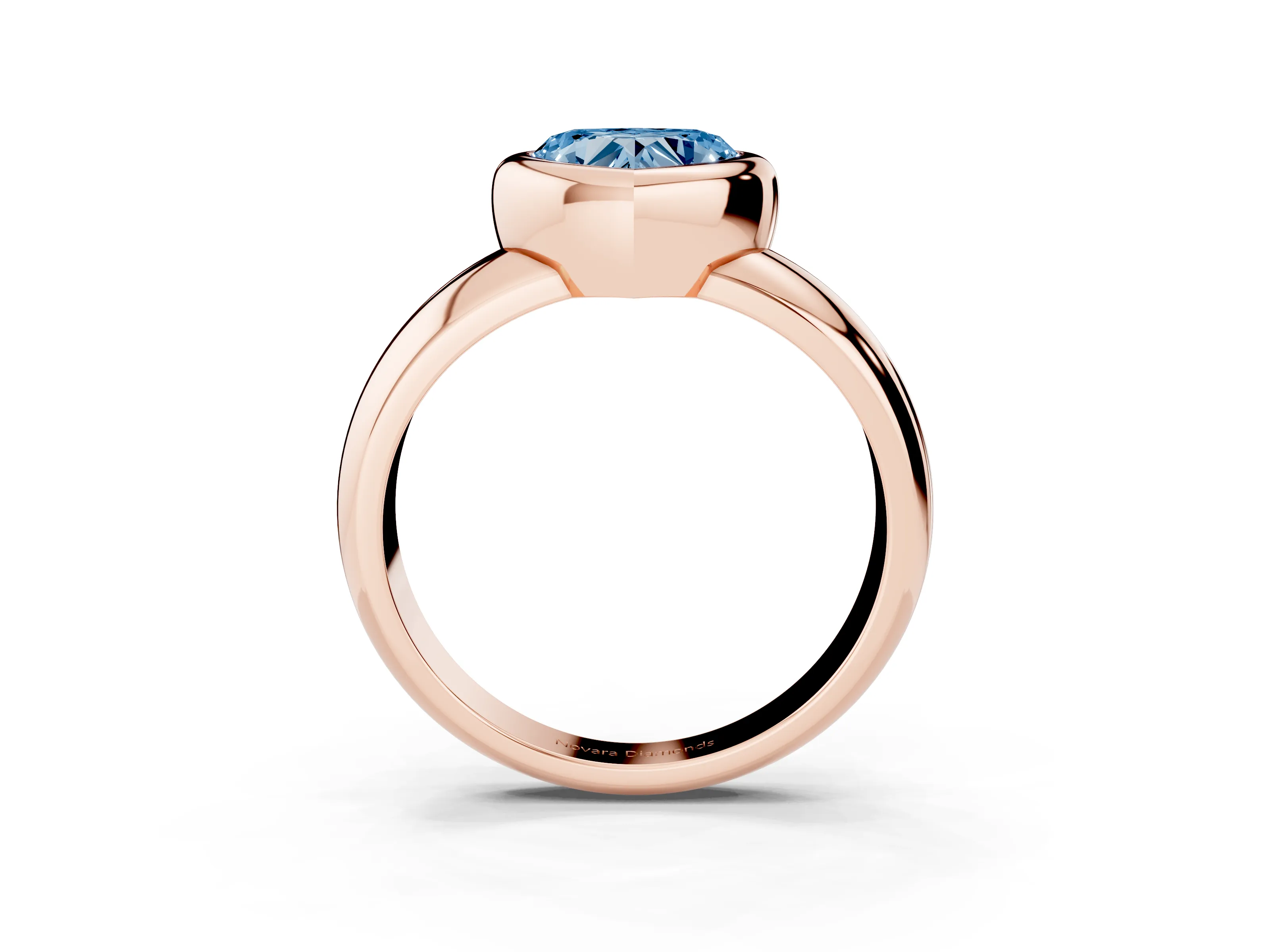 Fancy Blue Bezel Set Heart Cut Diamond Solitaire Ring Set in Rose gold with Wide Band