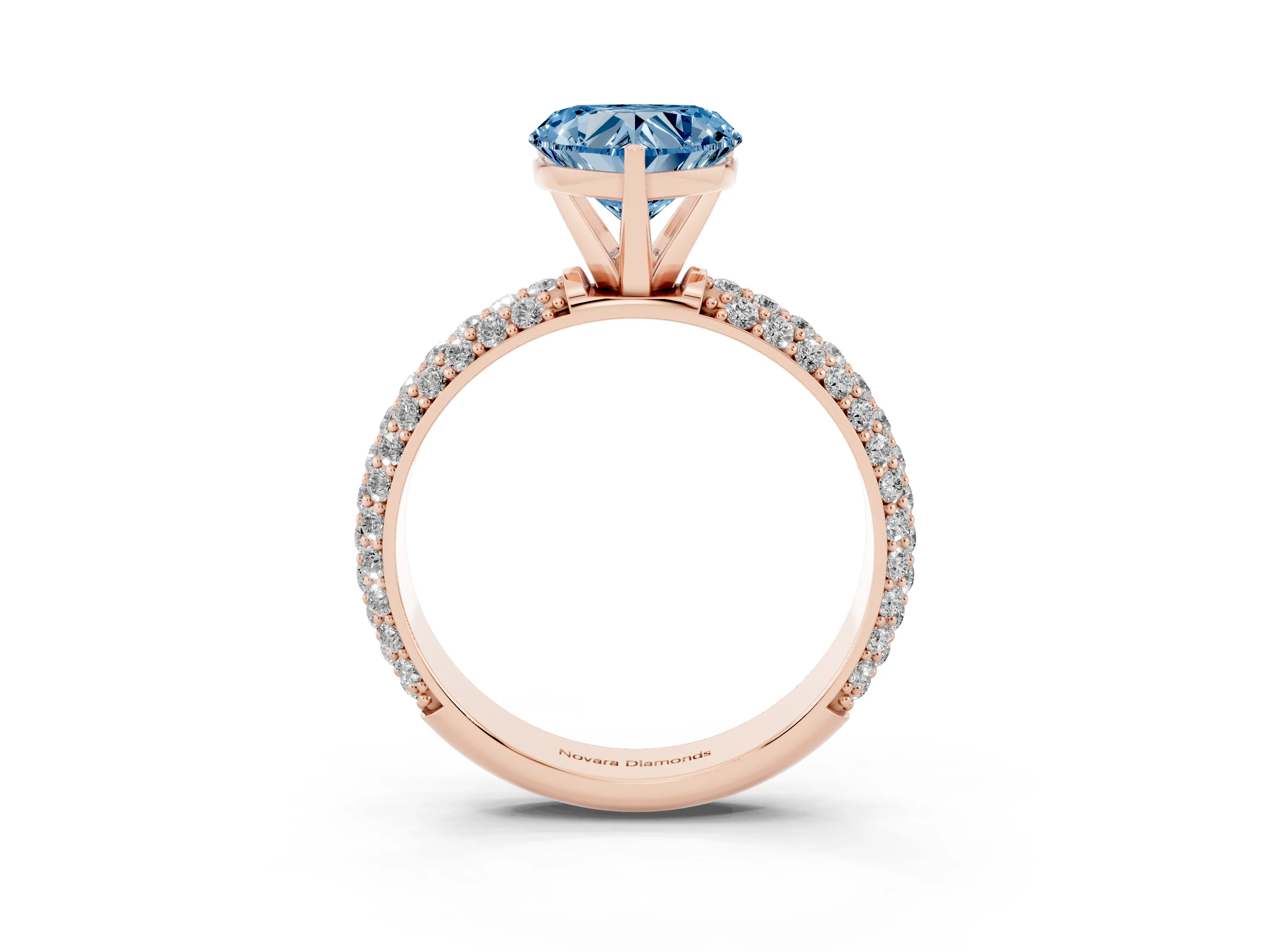 Fancy Blue Heart Cut Diamond Solitaire Ring Set in Rose gold with Prong Setting and Pavé-Set Band