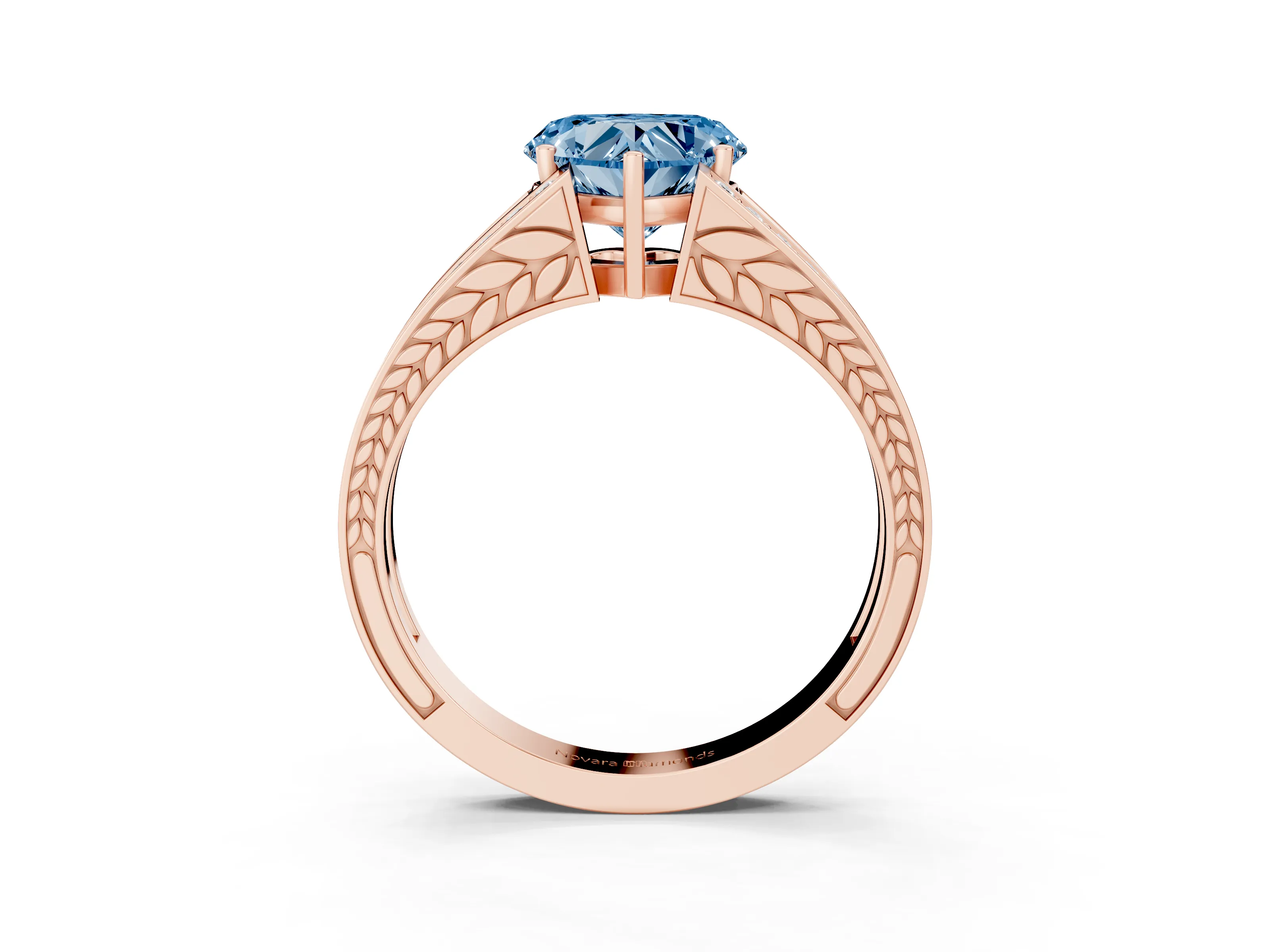 Fancy Blue Heart Cut Diamond Split Shank Ring Set in Rose gold with Pavé Band and Prong Setting