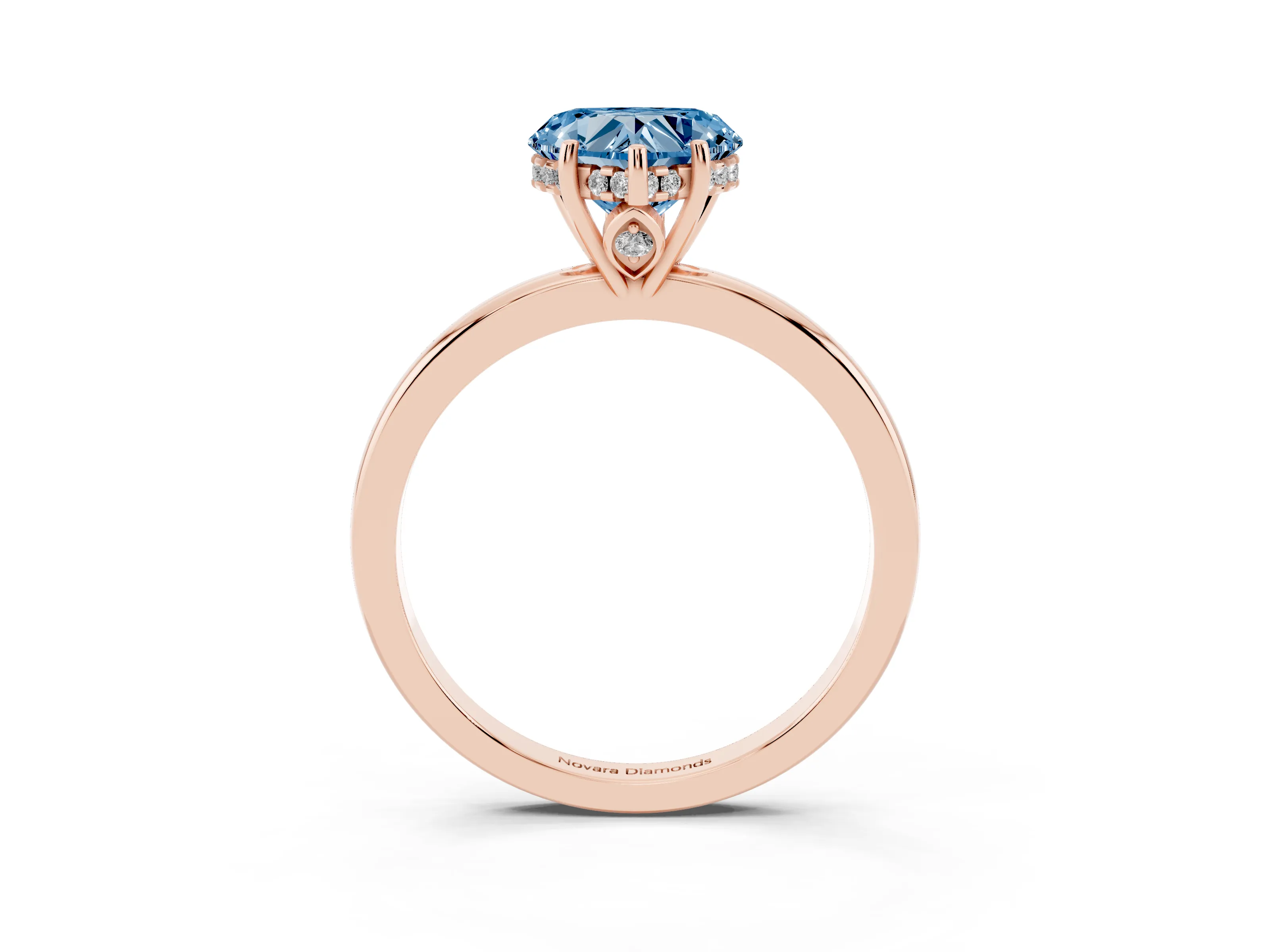 Fancy Blue Heart Cut Diamond Solitaire Ring Set in Rose gold with Plain Band and Prong Setting