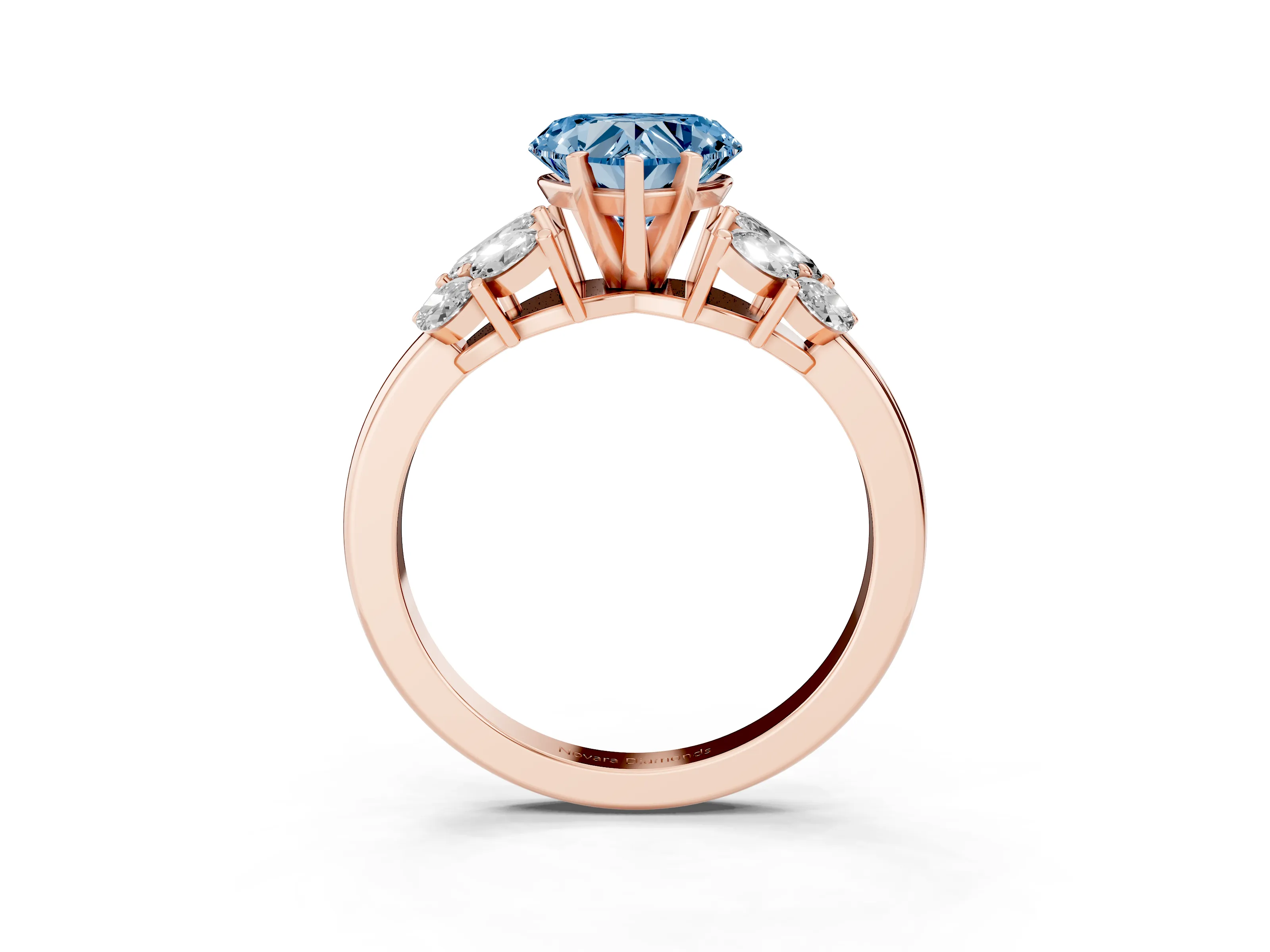 Fancy Blue Heart Cut Diamond Cluster Leaf Design Ring Set in Rose gold with Prong Setting