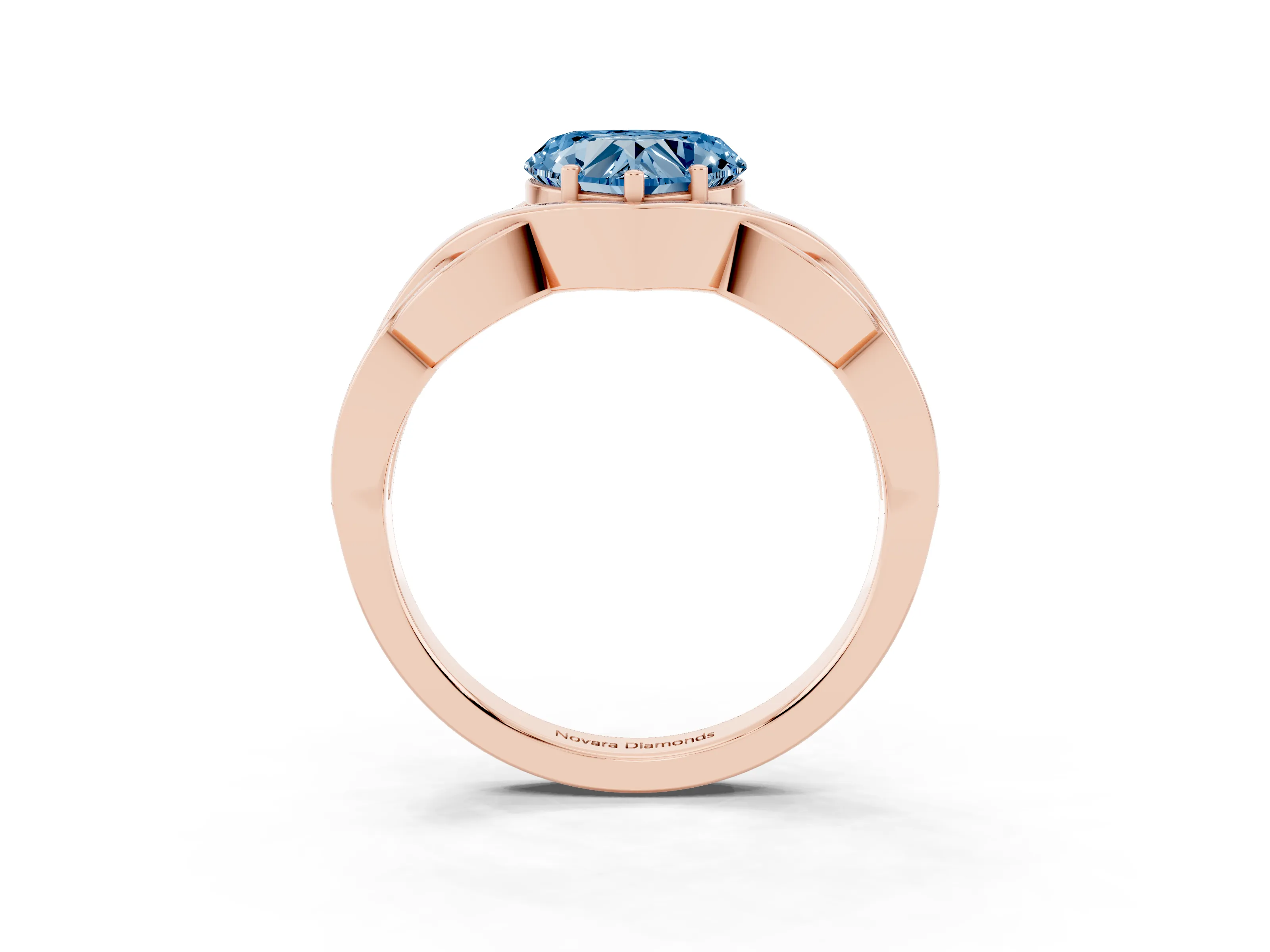 Fancy Blue Heart Cut Diamond Solitaire Ring Set in Rose gold with Intertwined Band