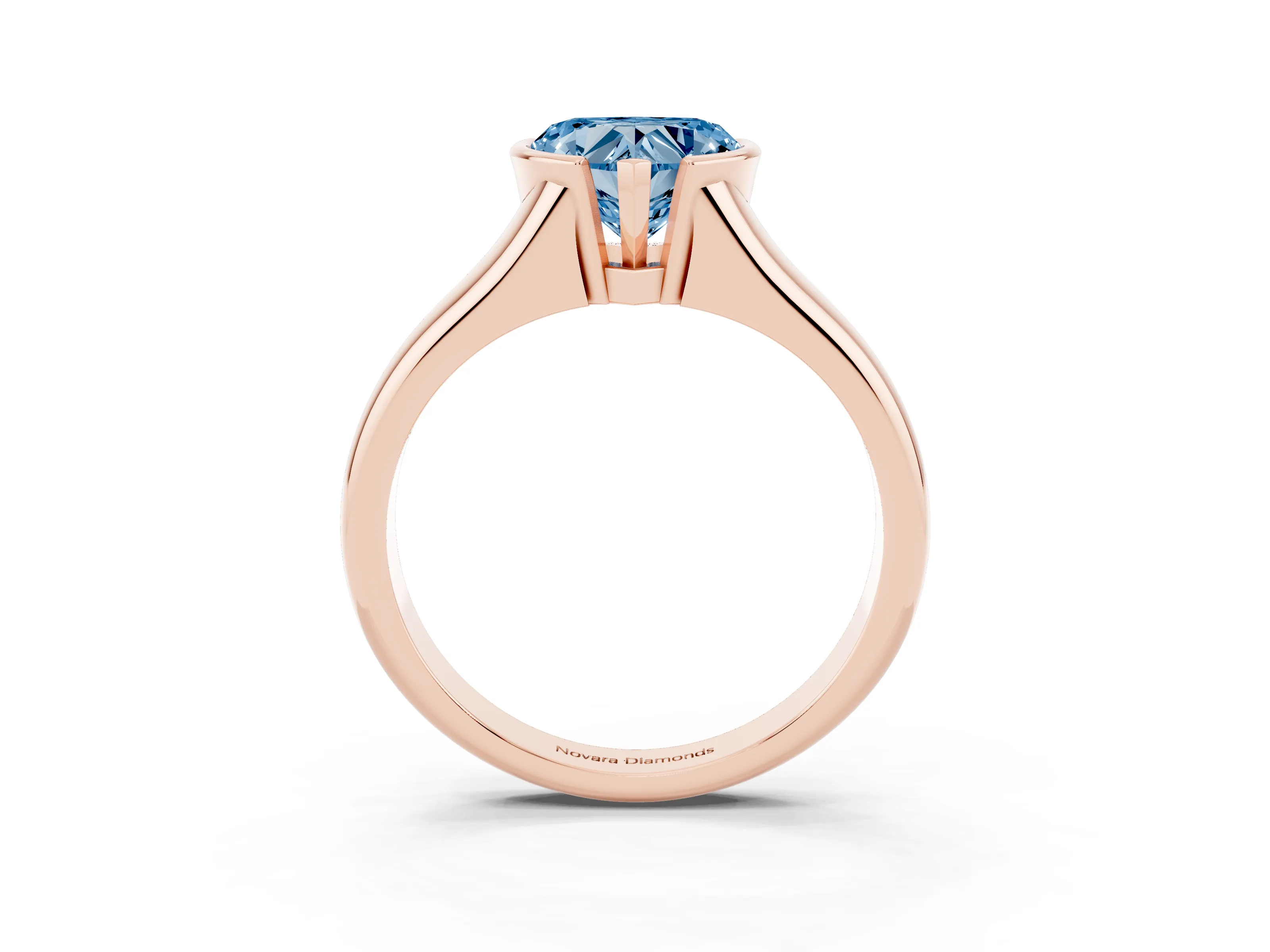 Fancy Blue Heart Cut Diamond Solitaire Tension Set Ring Set in Rose gold with Split Shank Band