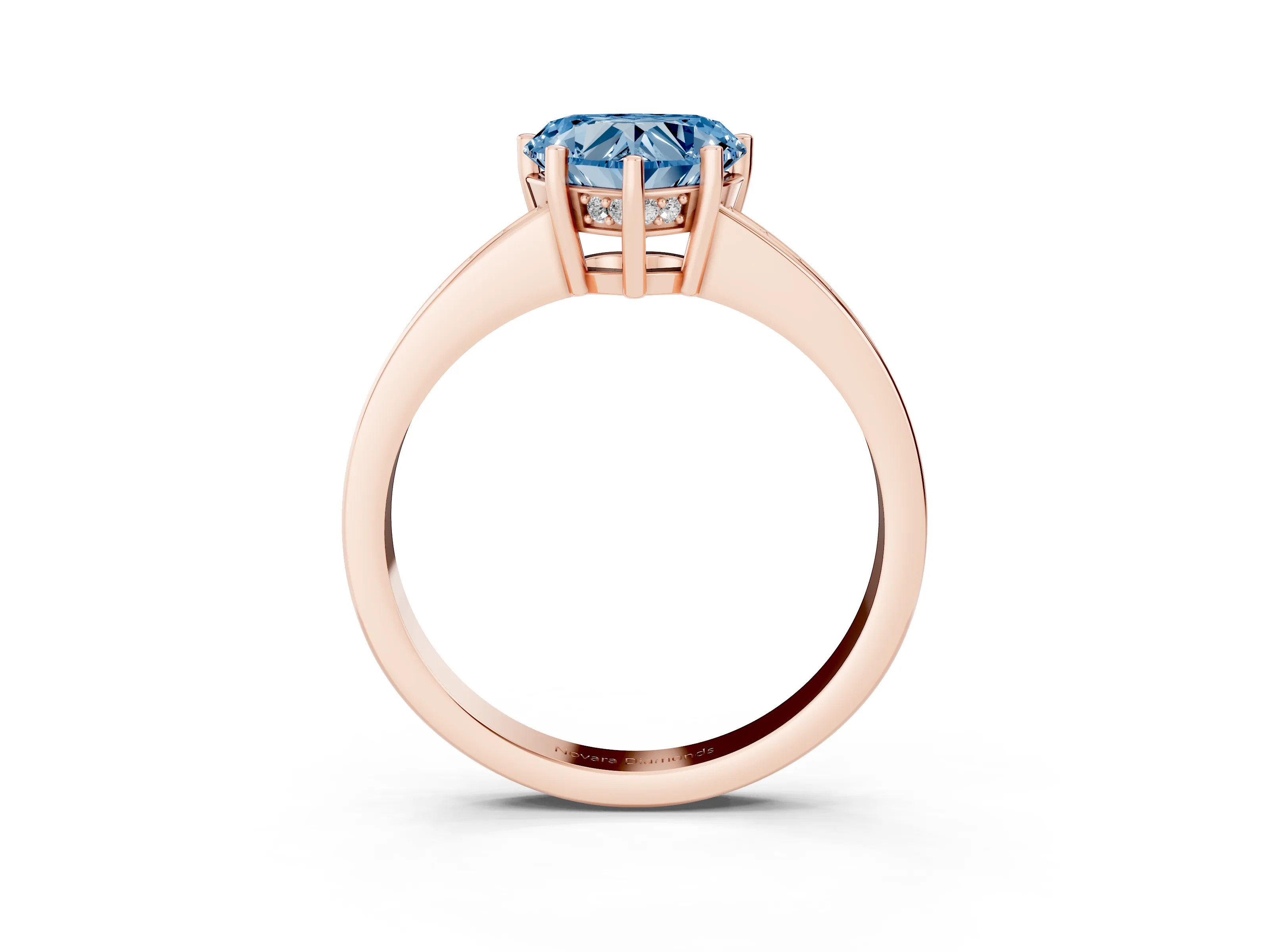 Fancy Blue Heart Cut Diamond Pavé Band Prong Set Solitaire Ring Set in Rose gold