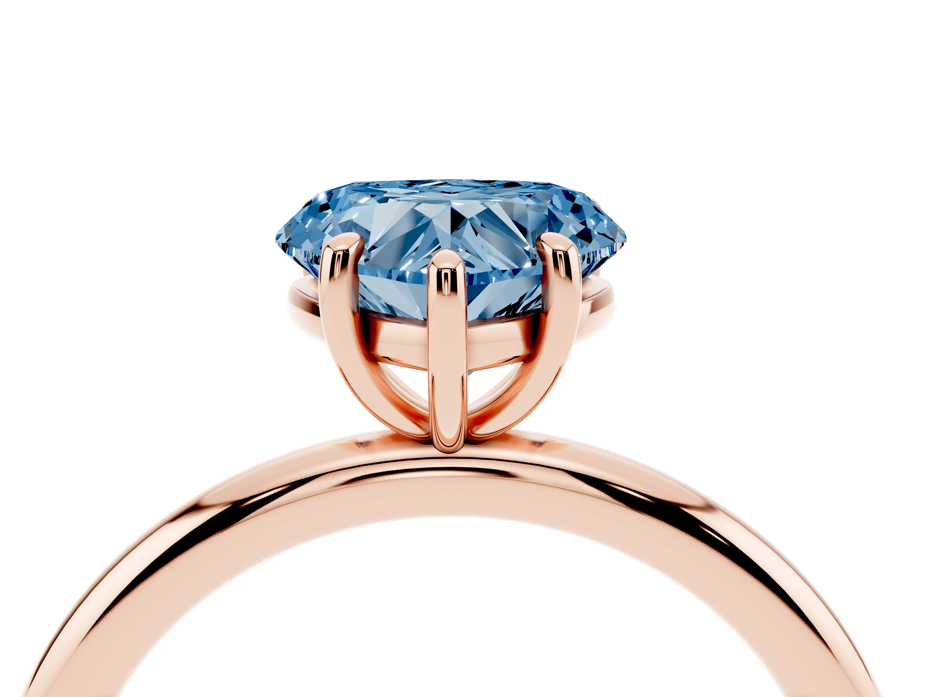 Fancy Blue Heart Cut Diamond Solitaire Ring Set in Rose gold with Prong Setting on a Polished Plain Band
