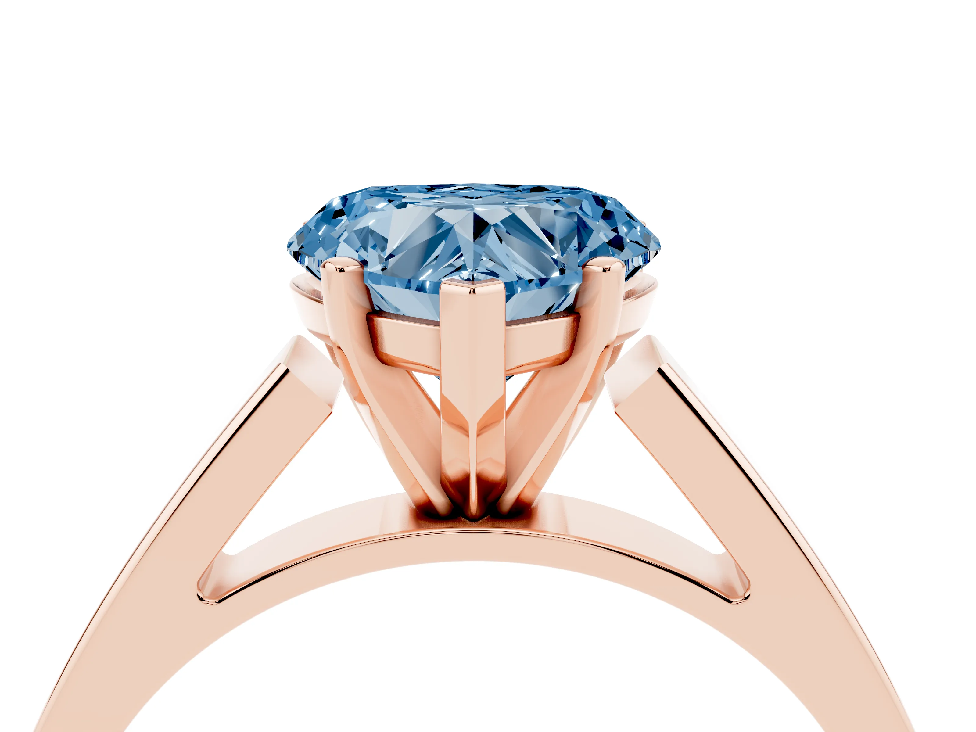 Fancy Blue Heart Cut Diamond Solitaire Engagement Ring Set in Rose gold with Prong Setting and Tapered Band