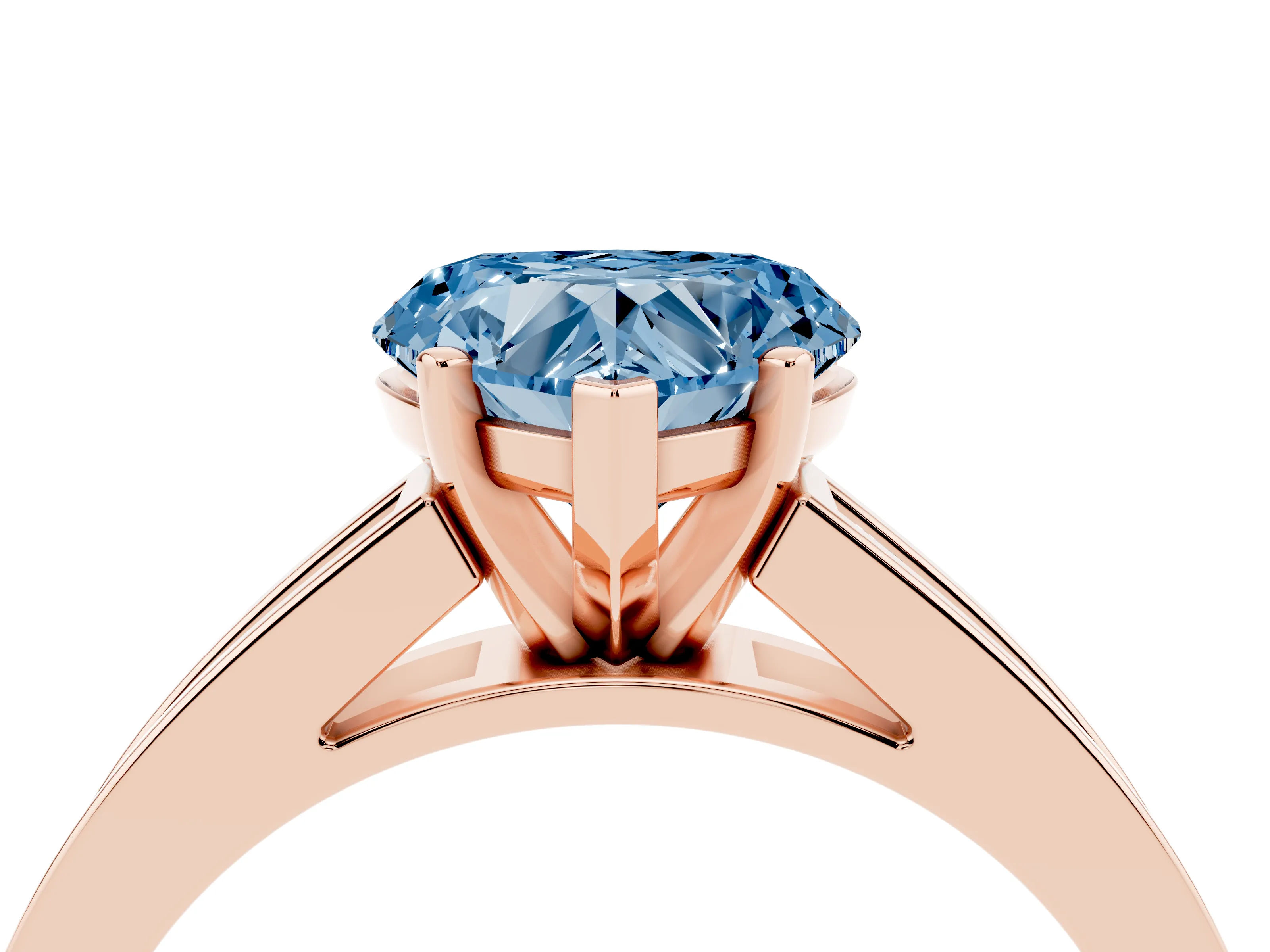 Fancy Blue Heart Cut Diamond Solitaire Ring Set in Rose gold with Channel-Set Band and Prong Setting