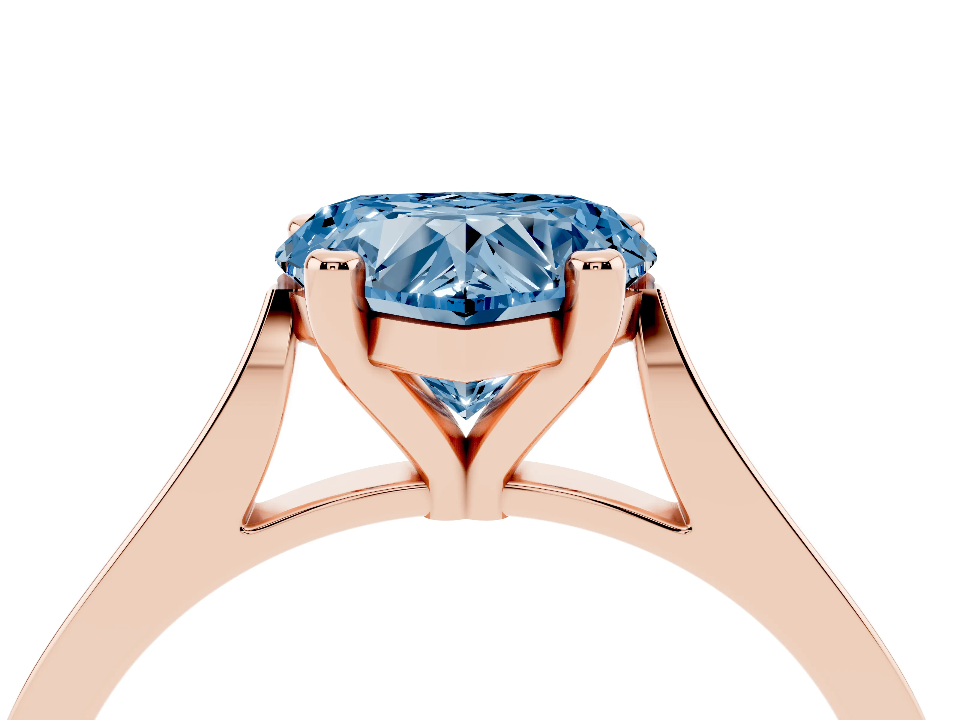 Fancy Blue Heart Cut Diamond Solitaire Ring Set in Rose gold with Prong Setting and Tapered Band