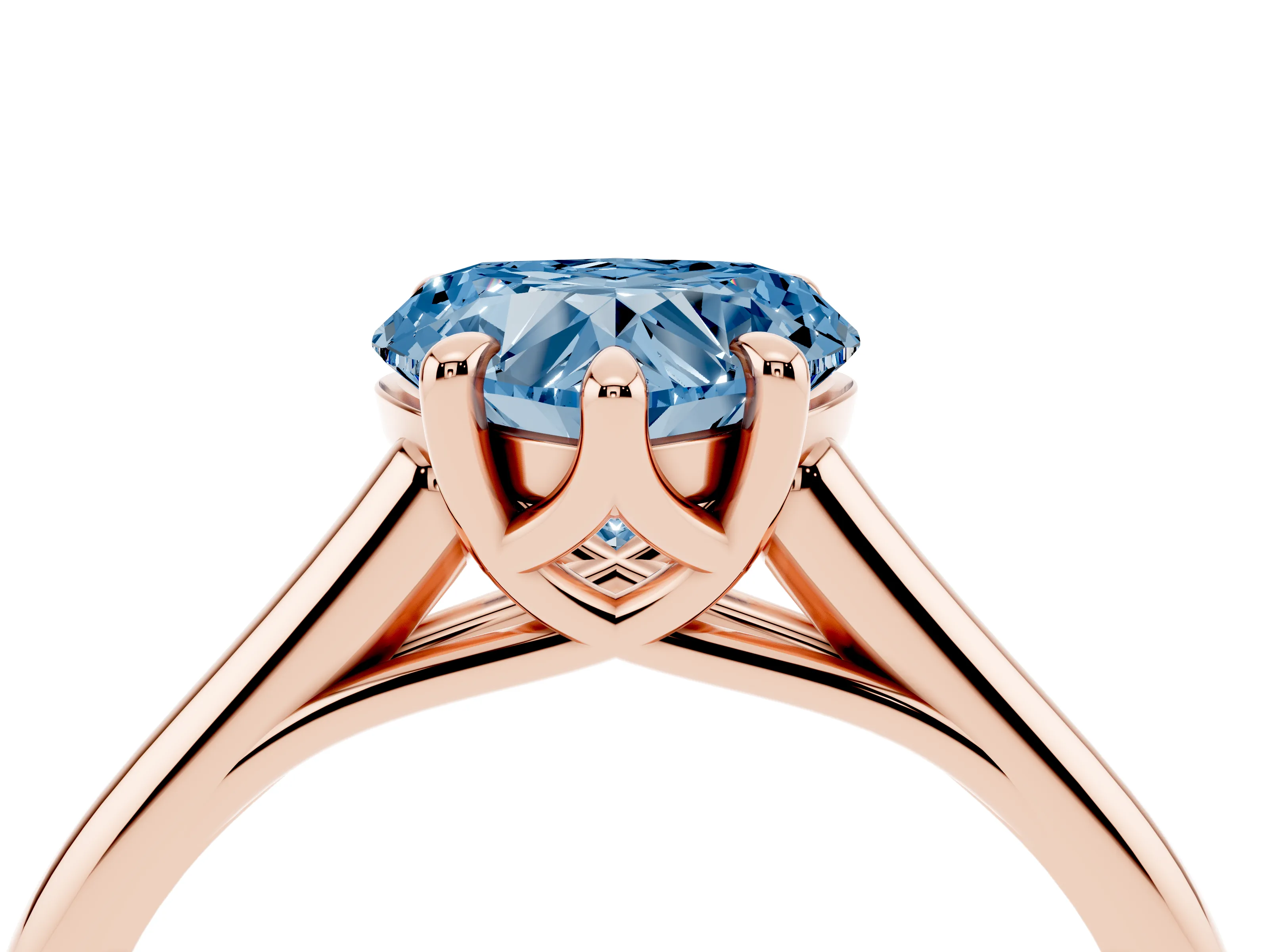 Fancy Blue Heart Cut Diamond Solitaire Engagement Ring Set in Rose gold with Prong Setting and Plain Classic Band
