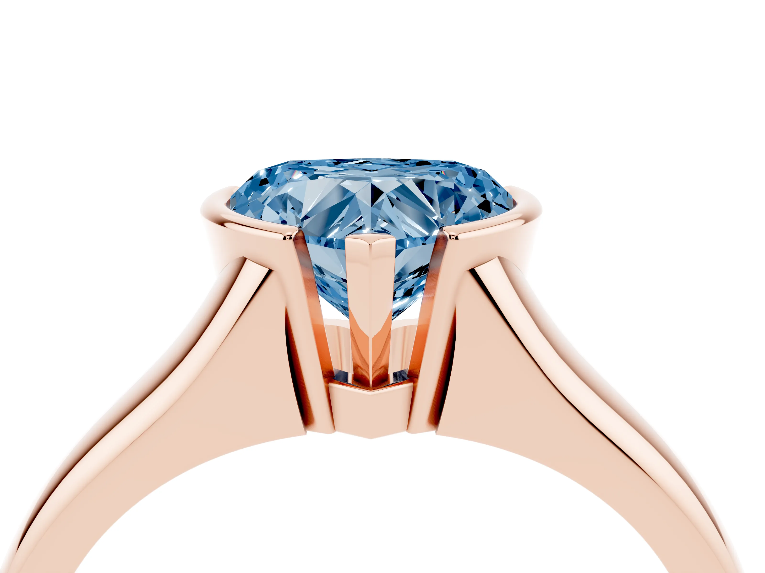Fancy Blue Heart Cut Diamond Solitaire Tension Set Ring Set in Rose gold with Split Shank Band