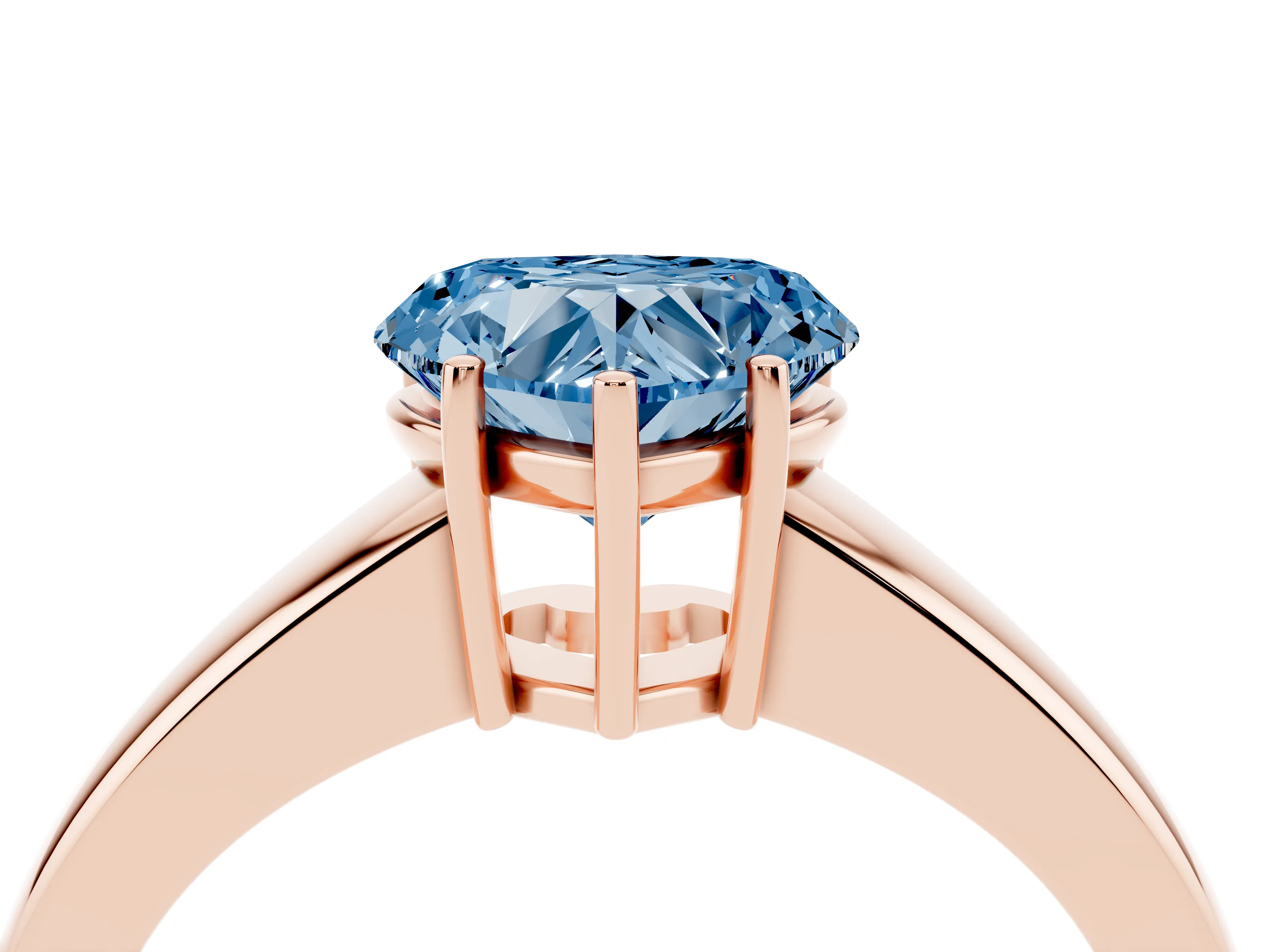 Fancy Blue Heart Cut Diamond Solitaire Ring Set in Rose gold with Tapered Band and Prong Setting