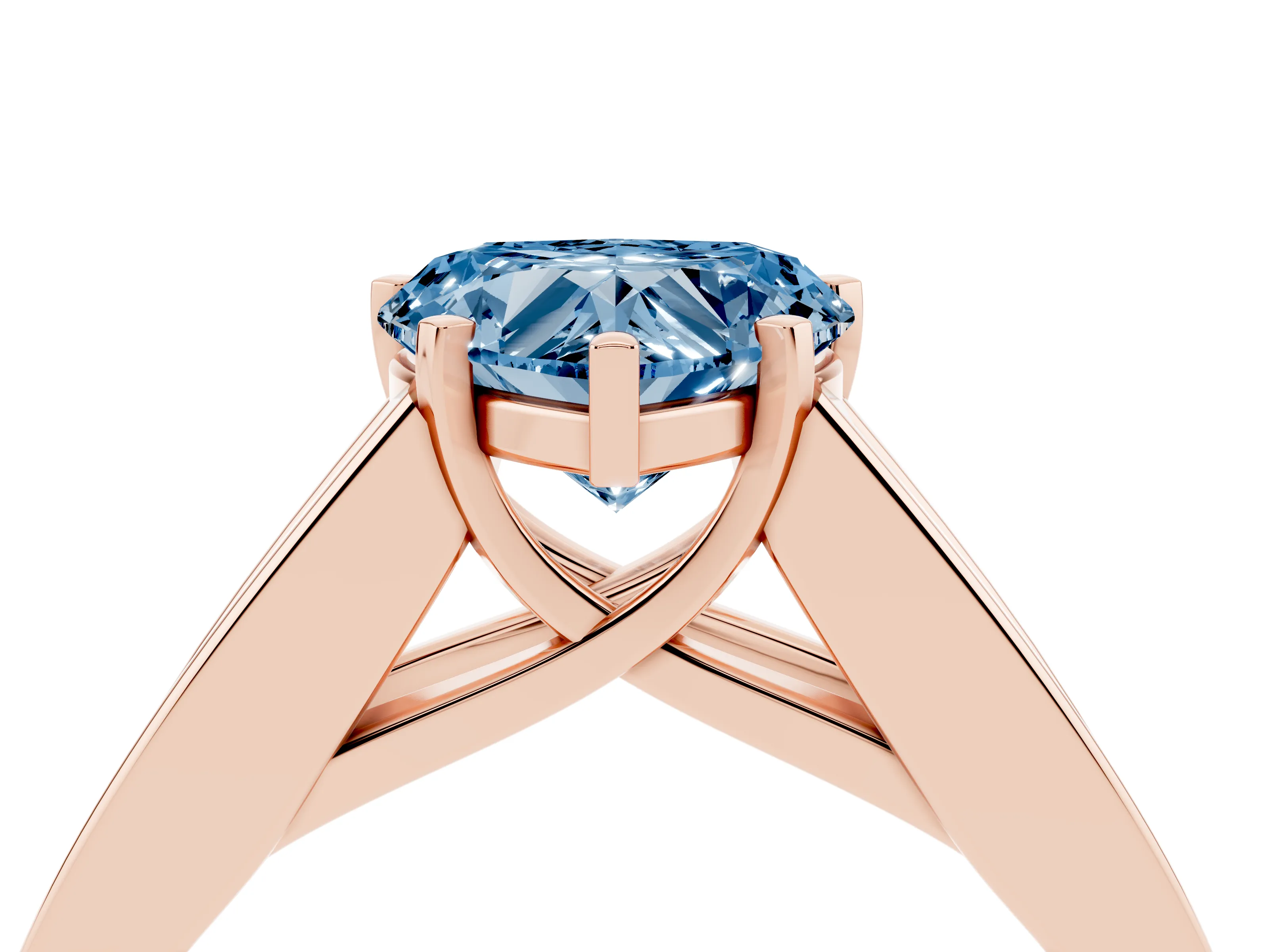Fancy Blue Heart Cut Diamond Solitaire Ring Set in Rose gold with Channel-Set Accent Stones and Prong Setting