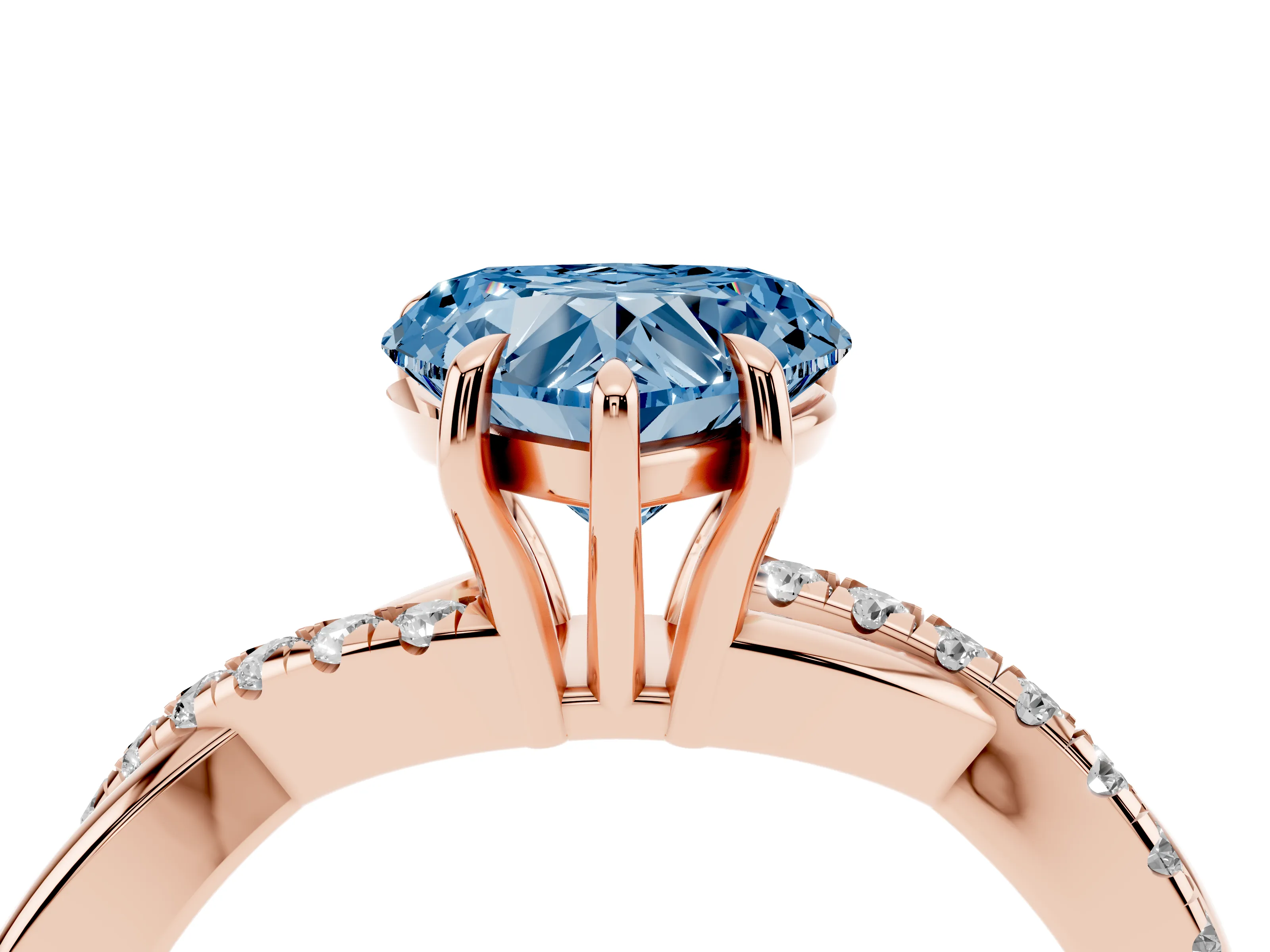 Fancy Blue Heart Cut Diamond Twisted Pavé Band Ring Set in Rose gold with Prong Setting