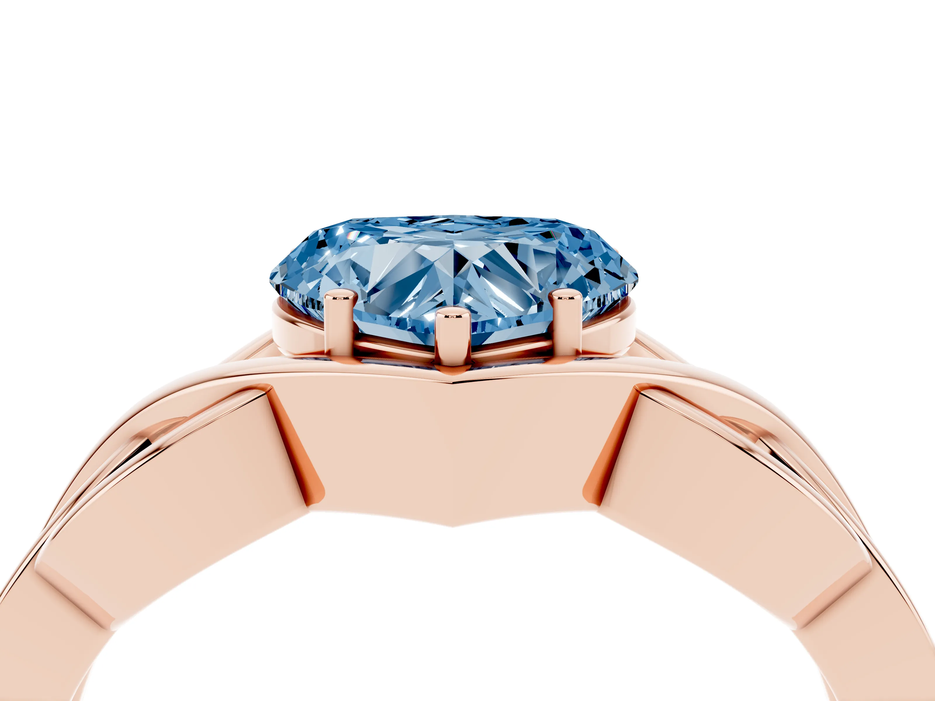 Fancy Blue Heart Cut Diamond Solitaire Ring Set in Rose gold with Intertwined Band