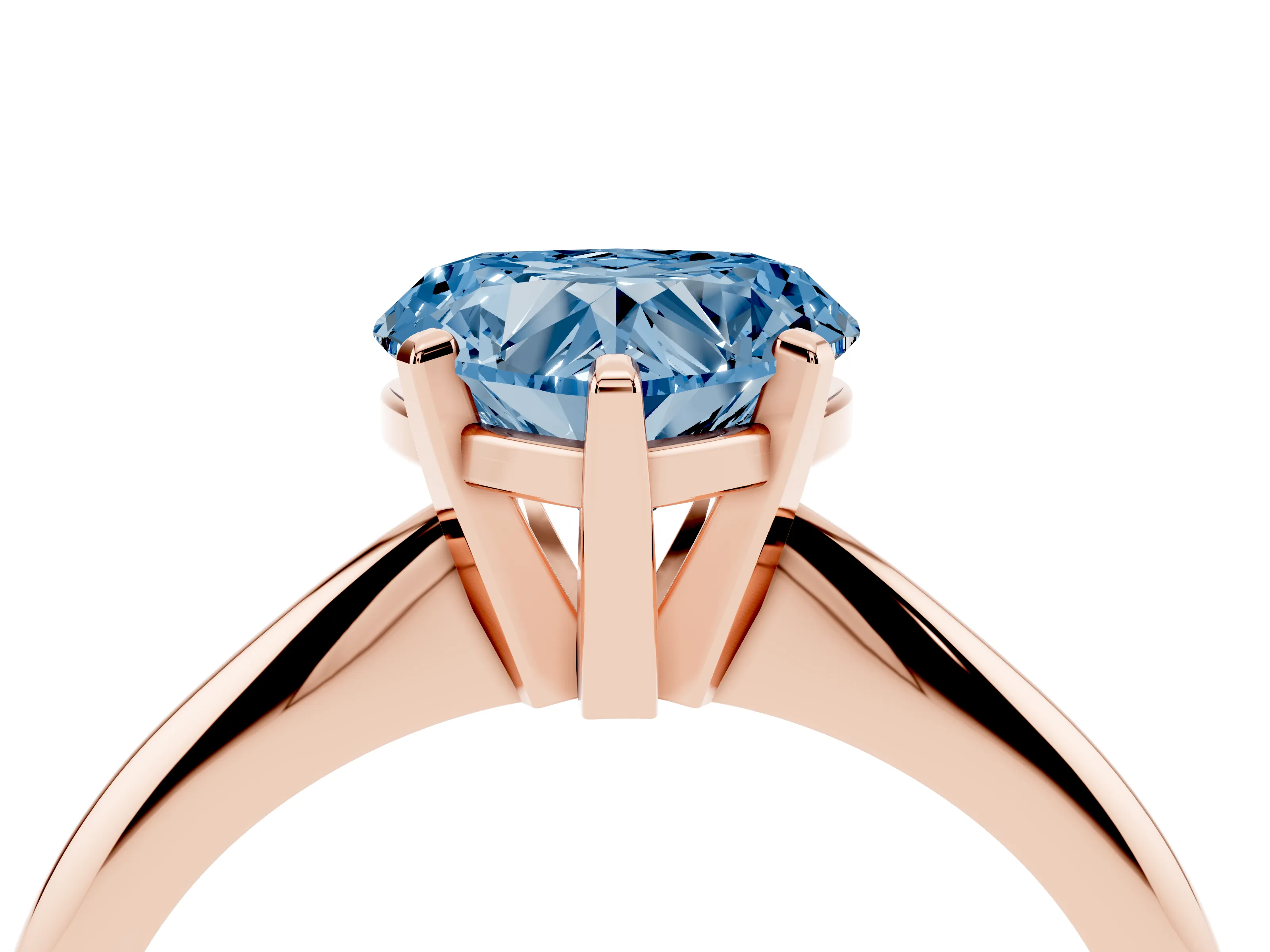 Fancy Blue Heart Cut Diamond Solitaire Ring Set in Rose gold with Prong Setting on a Plain Round Band