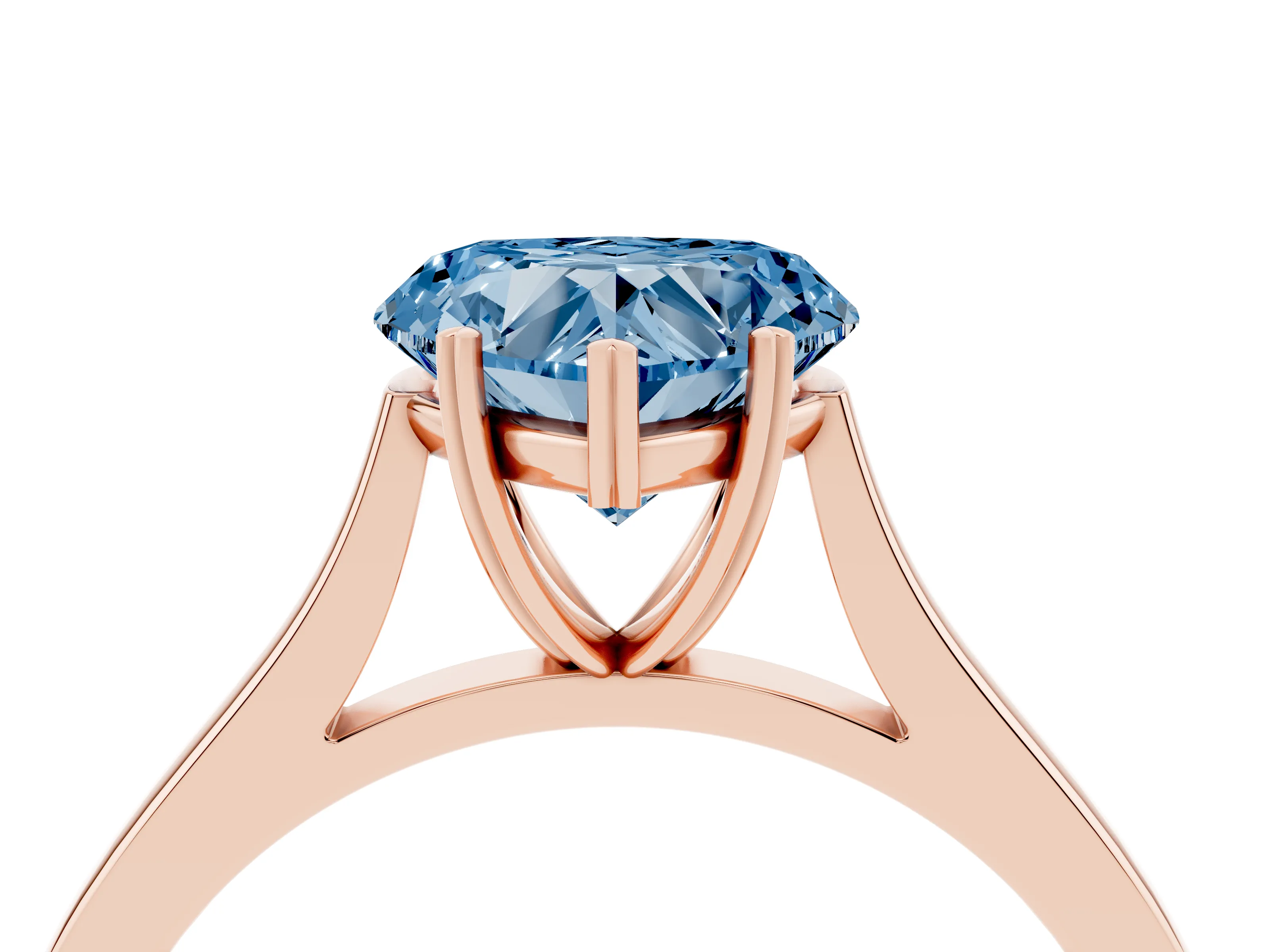 Fancy Blue Heart Cut Diamond Solitaire Heart Prong Engagement Ring Set in Rose gold with Tapered Band