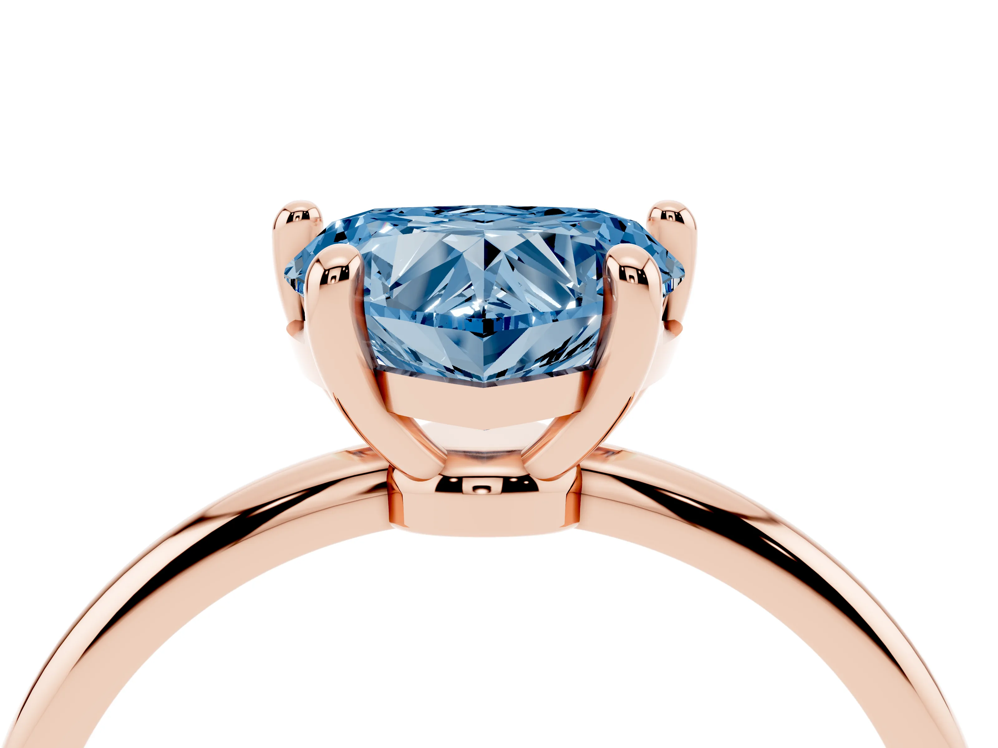 Fancy Blue Heart Cut Diamond Solitaire Ring Set in Rose gold with Secure Prong Setting on a Classic Band