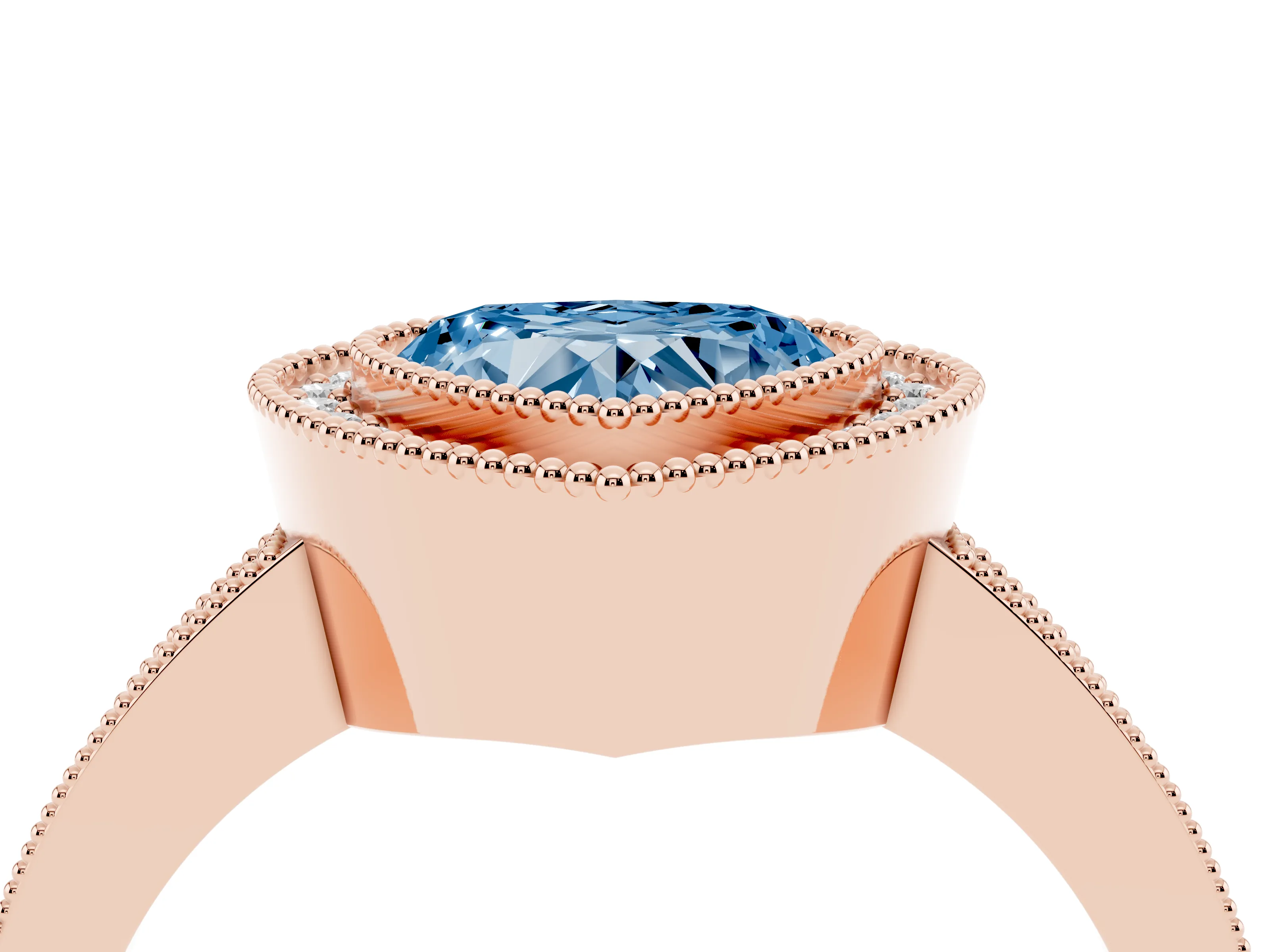 Fancy Blue Heart Cut Diamond Halo Engagement Ring Set in Rose gold with Pavé Band and Round Halo Stones