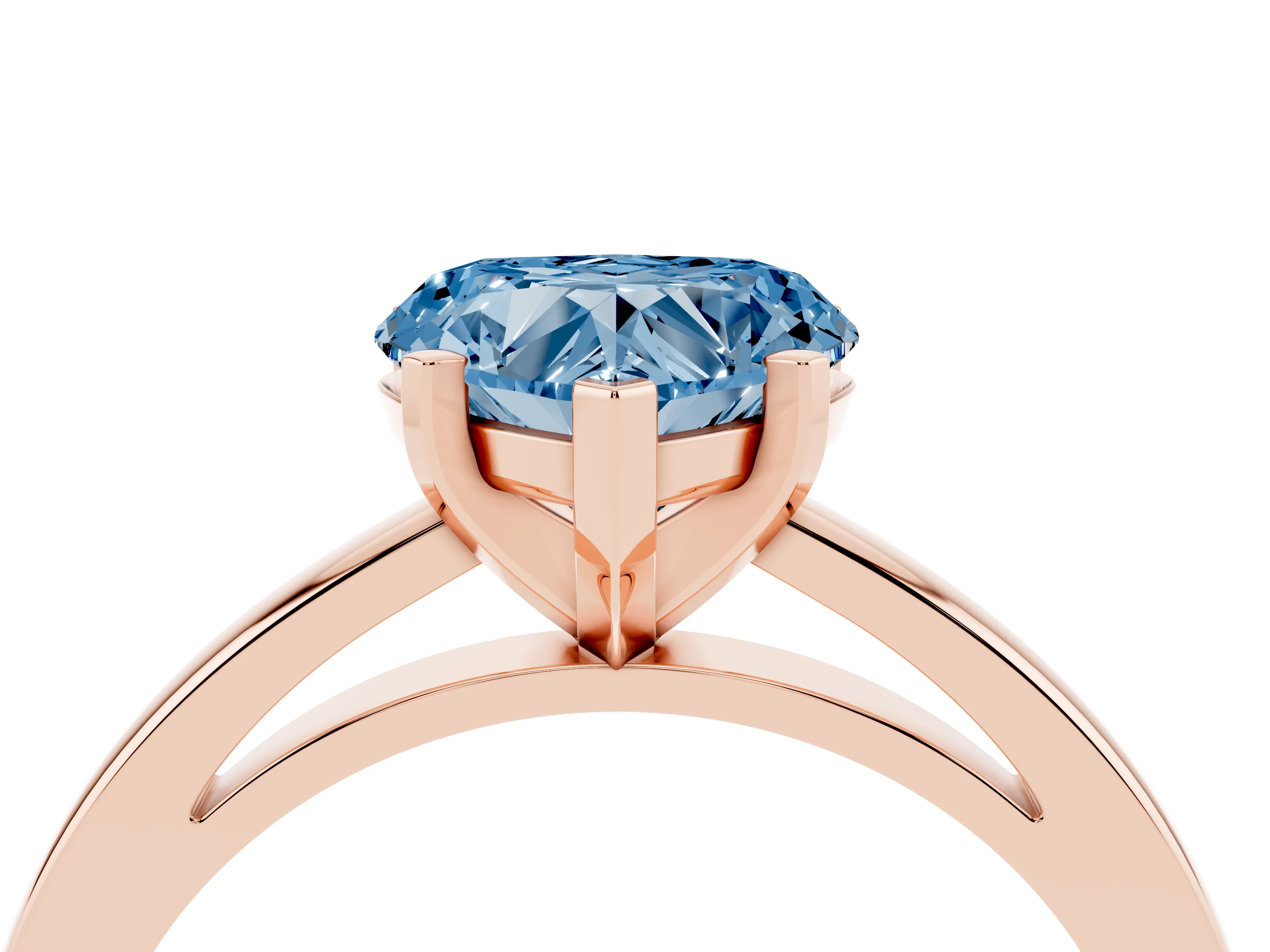 Fancy Blue Heart Cut Diamond Solitaire Engagement Ring Set in Rose gold with Prong Setting on a Classic Band