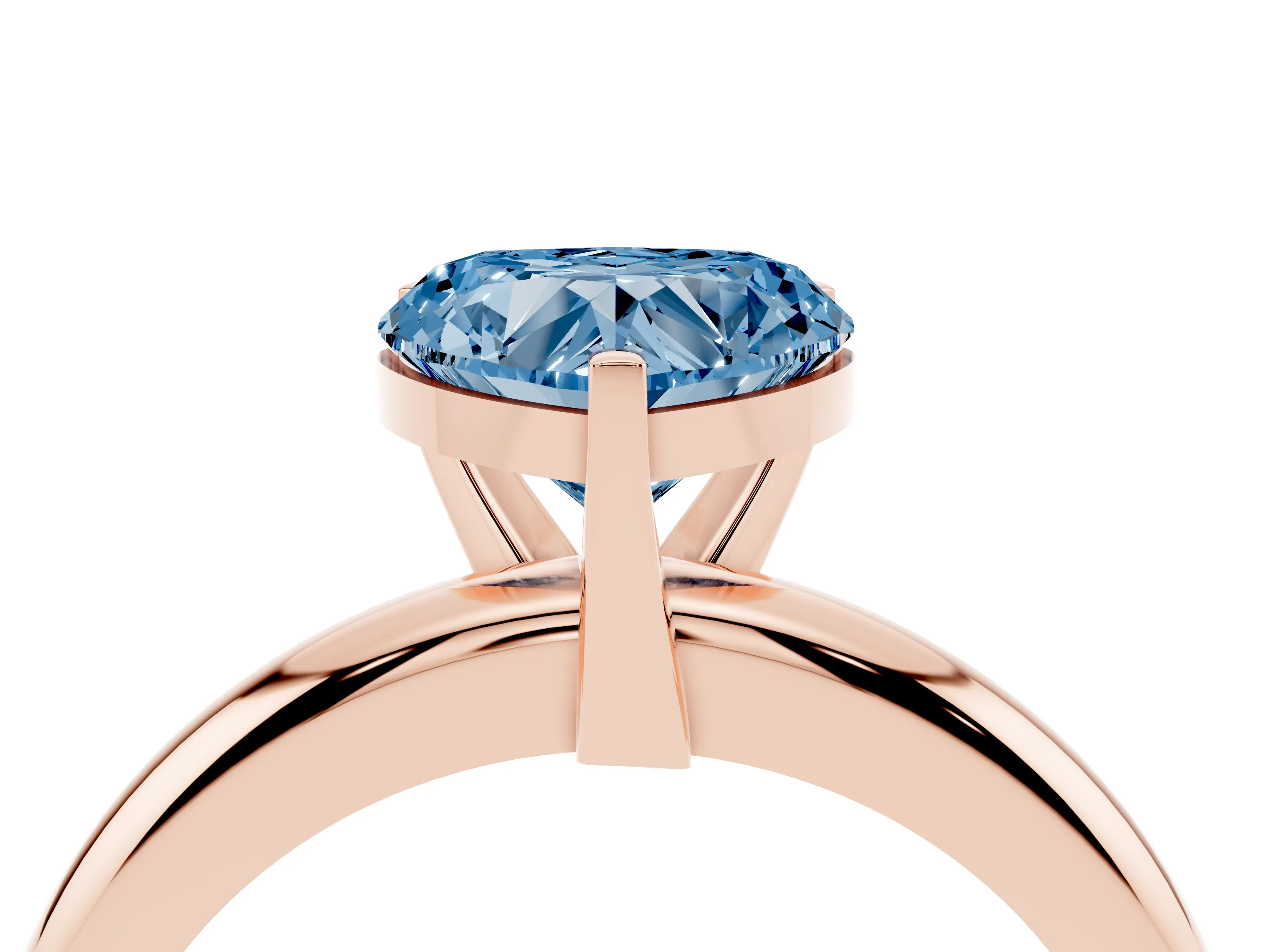 Fancy Blue Heart Cut Diamond Solitaire Engagement Ring Set in Rose gold with Round Band and Prong Setting