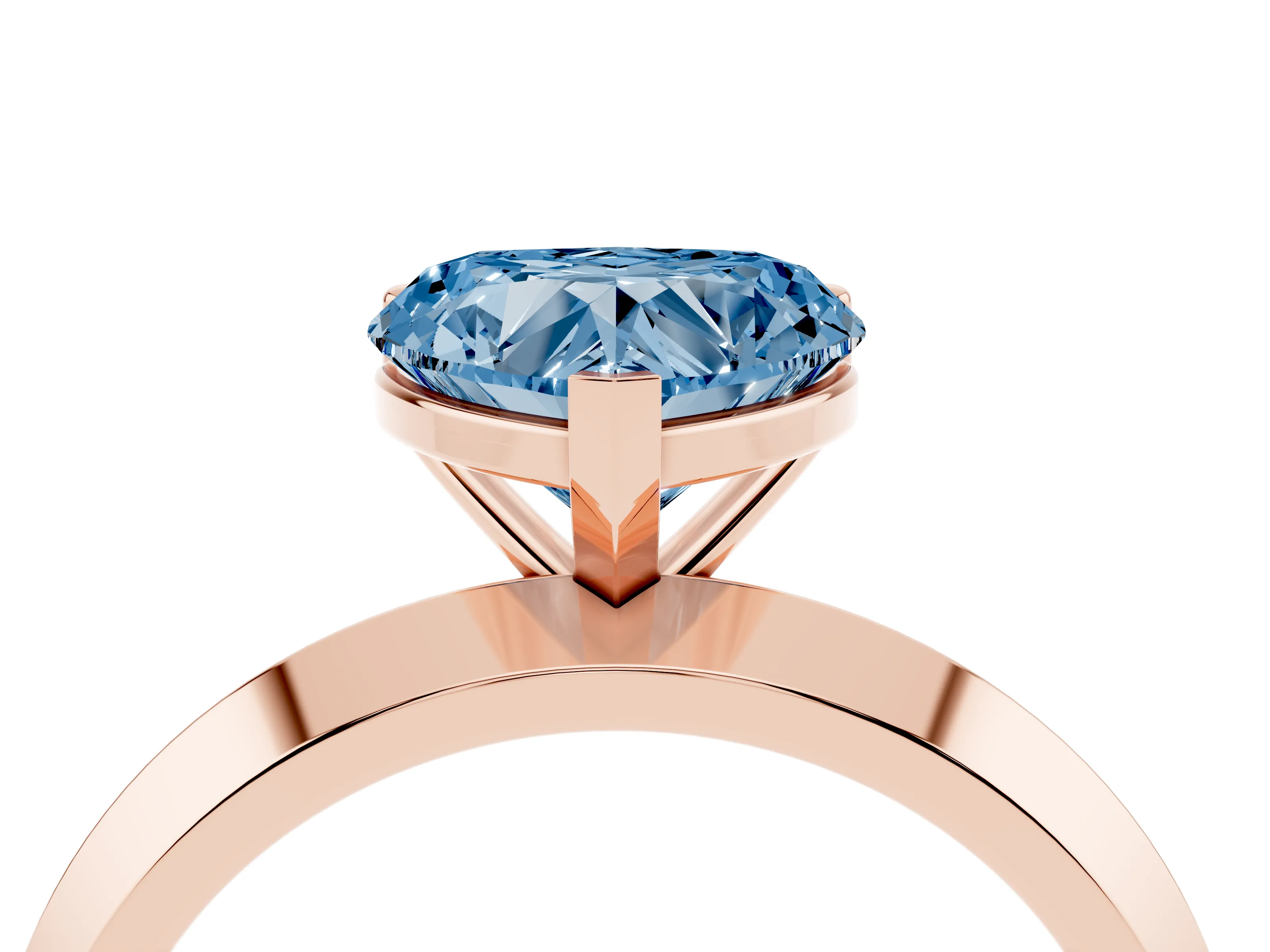 Fancy Blue Heart Cut Diamond Solitaire Engagement Ring Set in Rose gold with Flat Band and Prong Setting