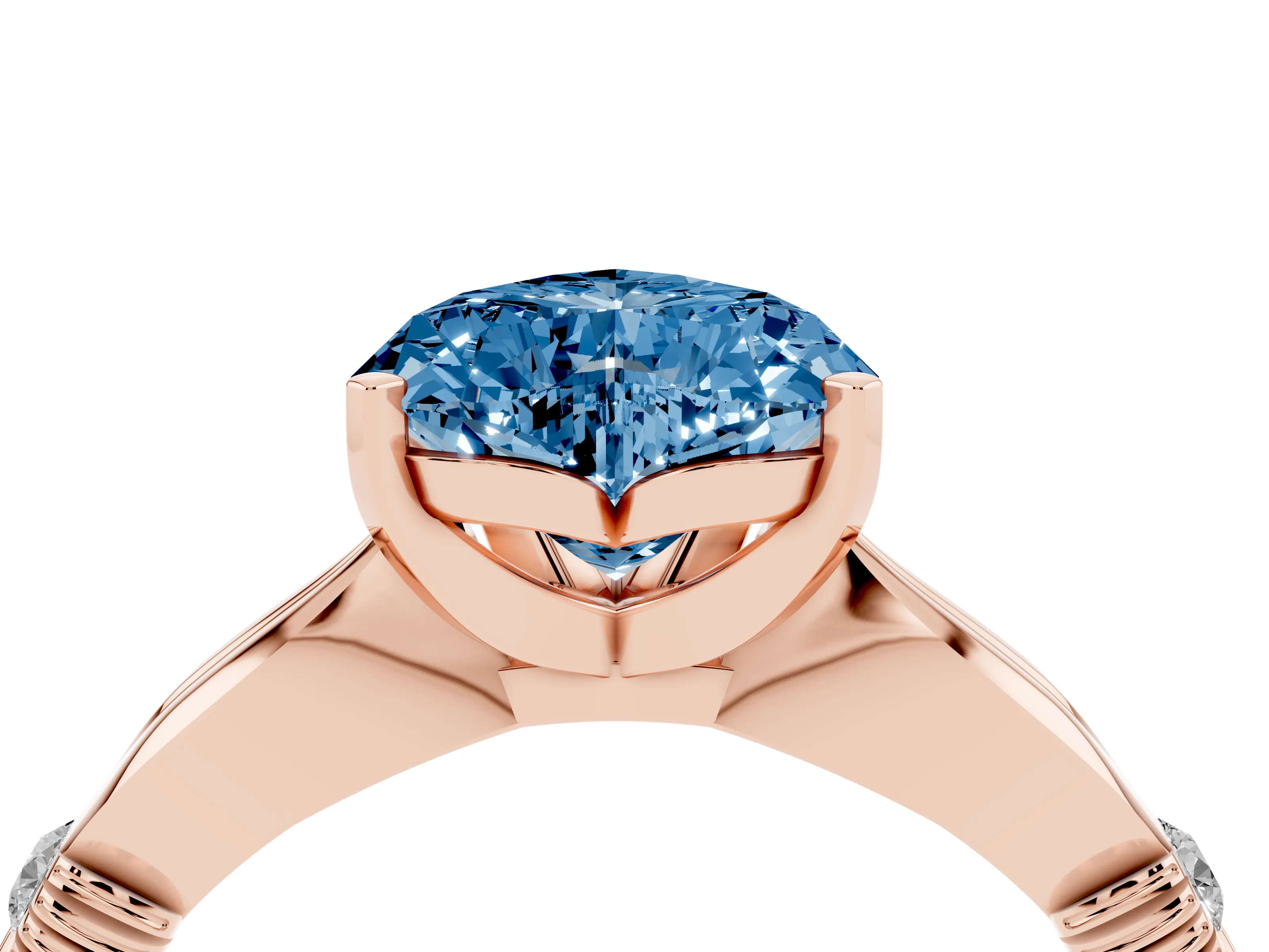 Fancy Blue Heart Cut Diamond Solitaire Twisted Band Ring Set in Rose gold with Accent Stones and Prong Setting